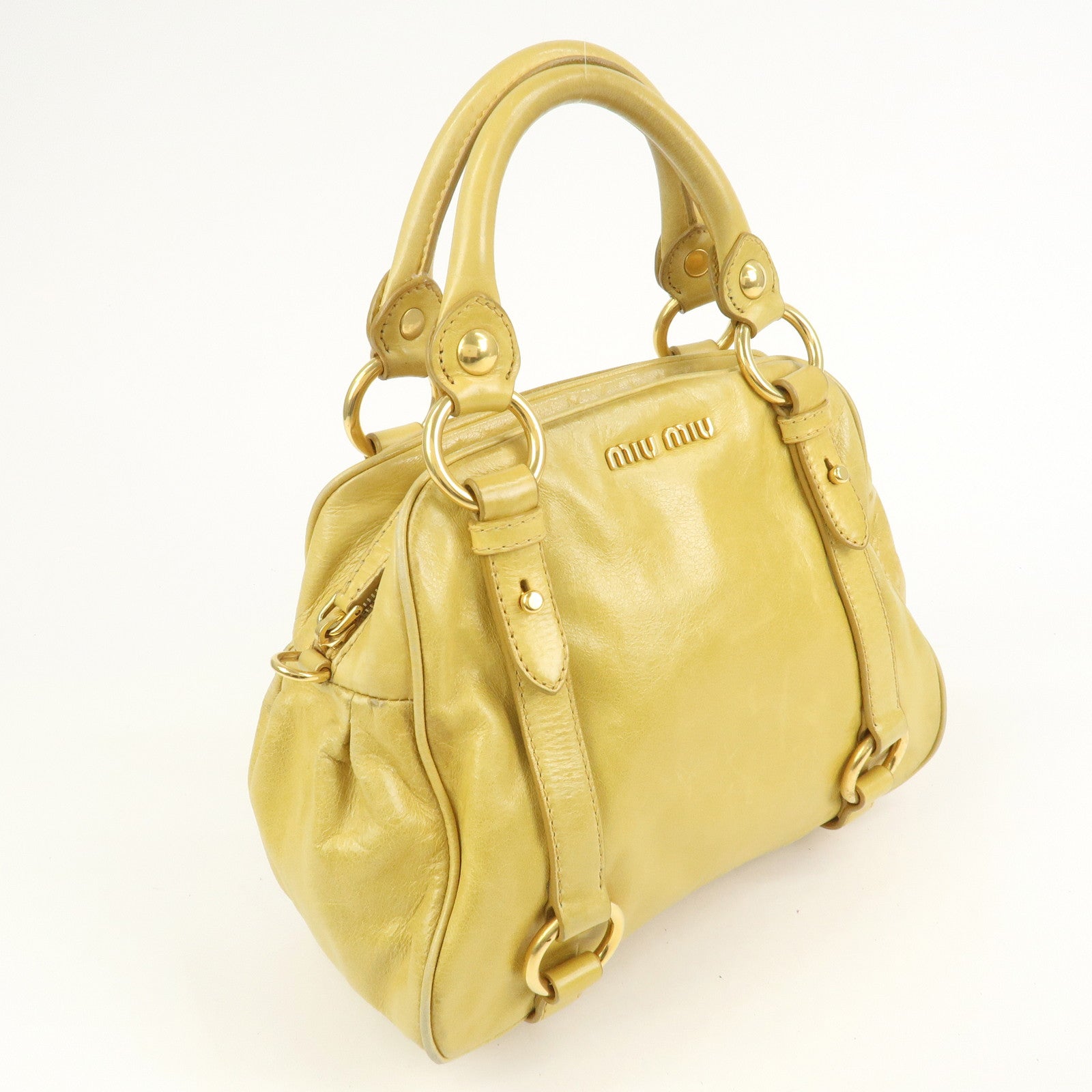 MIU MIU Logo Leather 2Way Bag Hand Bag Yellow
