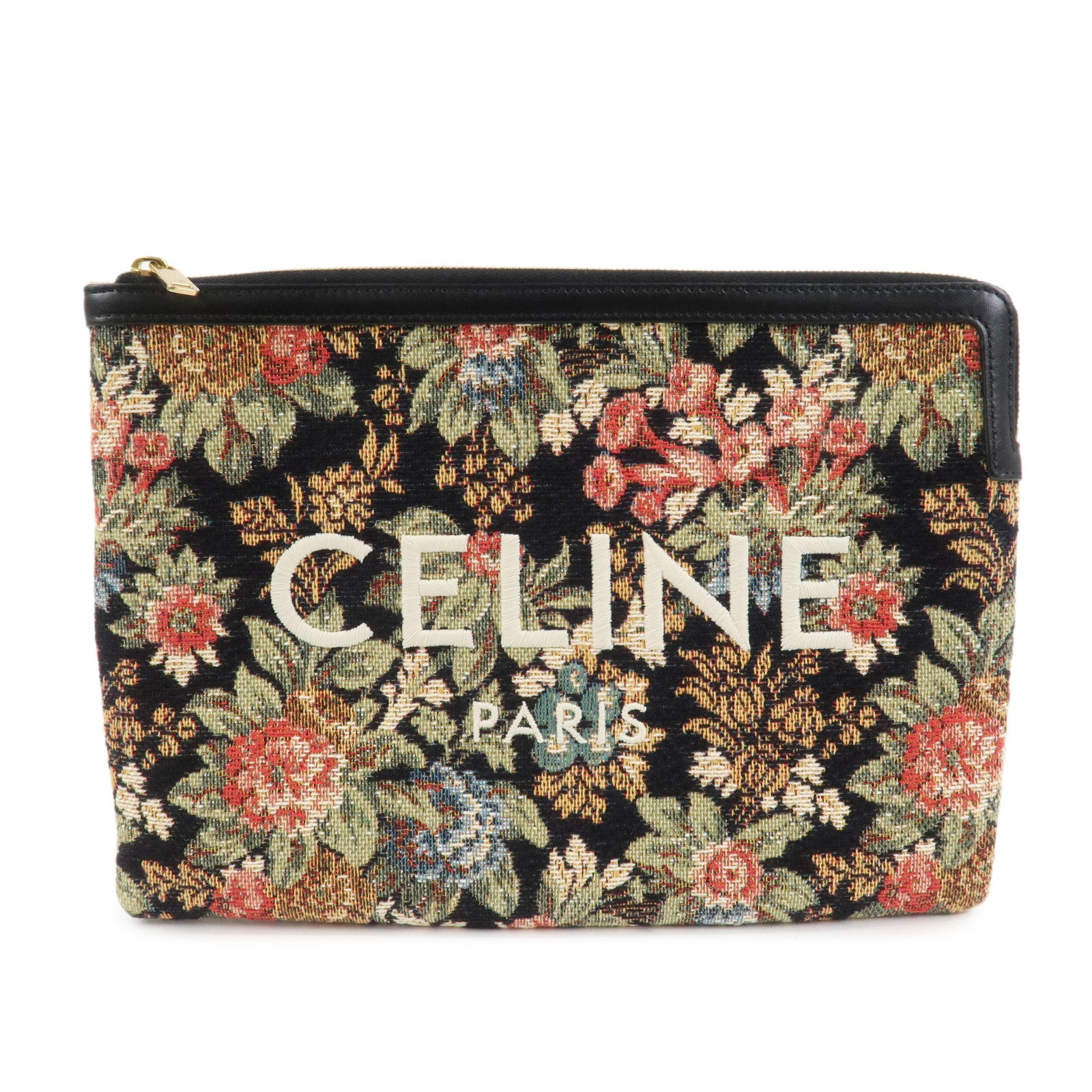 CELINE Jacquard Leather Clutch Bag Second Bag Black Multicolor