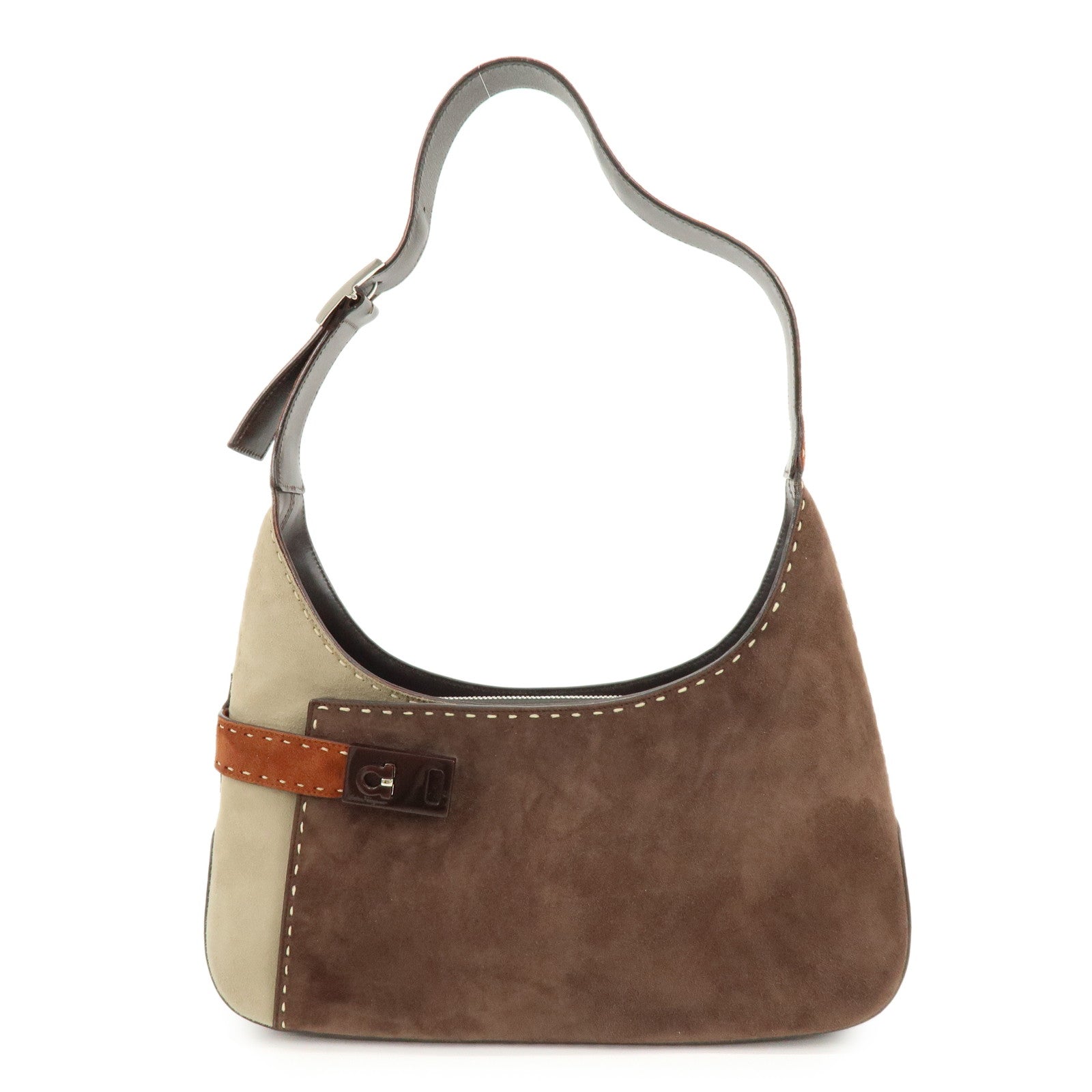 Ferragamo Gancini Suede Shoulder Bag Hand Bag Brown