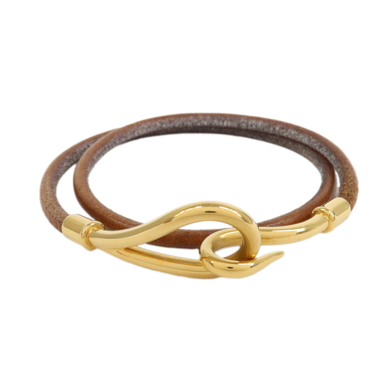 HERMES Jumbo Choker Leather Metal Bracelet Brown