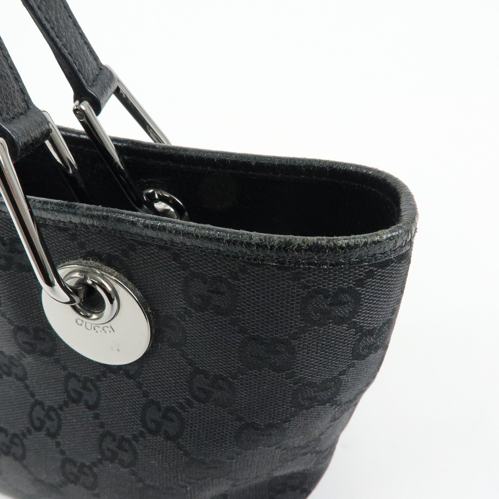 GUCCI GG Canvas Leather Mini Hand Bag Tote Bag Black 120844