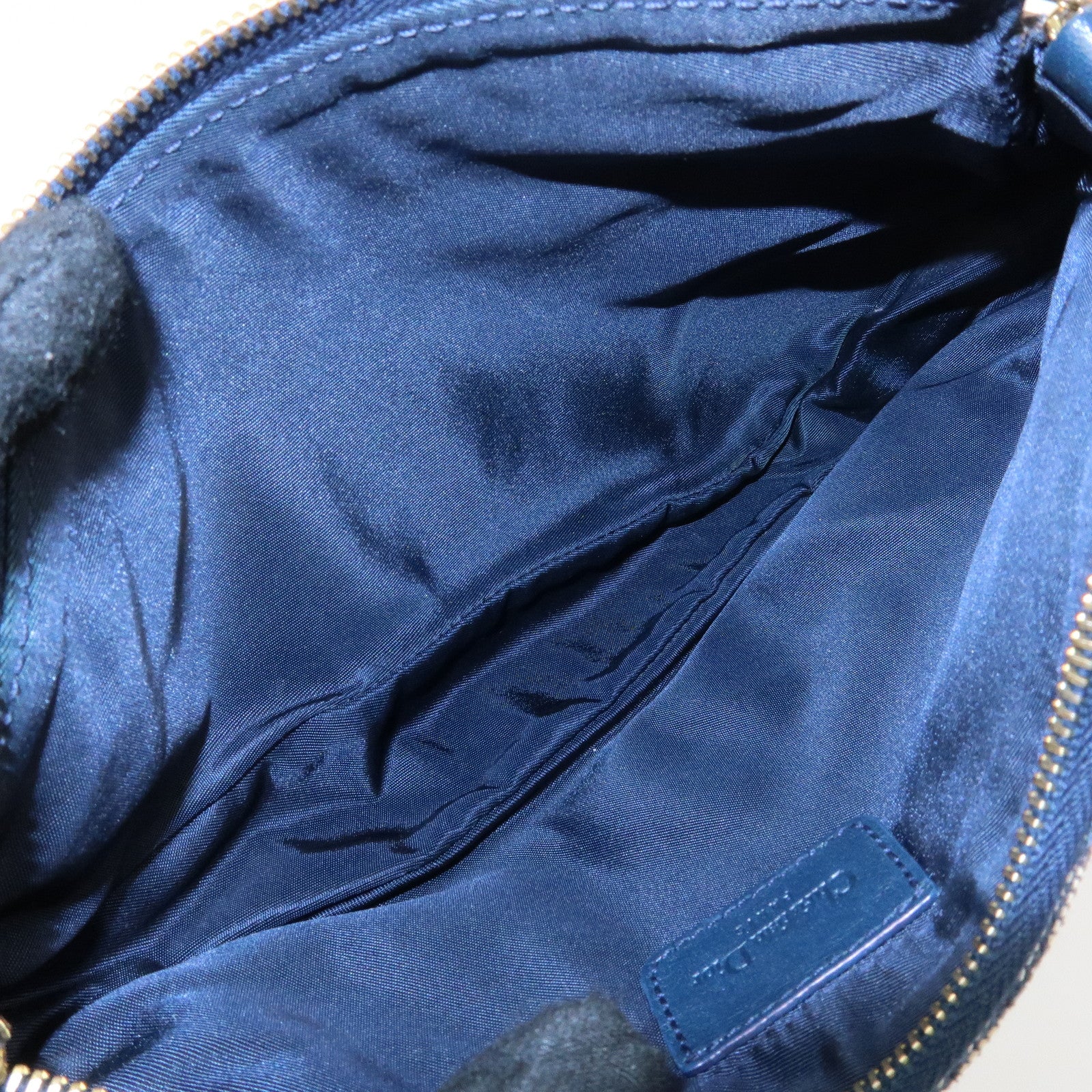 Christian Dior Saddle Oblique Canvas Leather Hand Bag Navy White