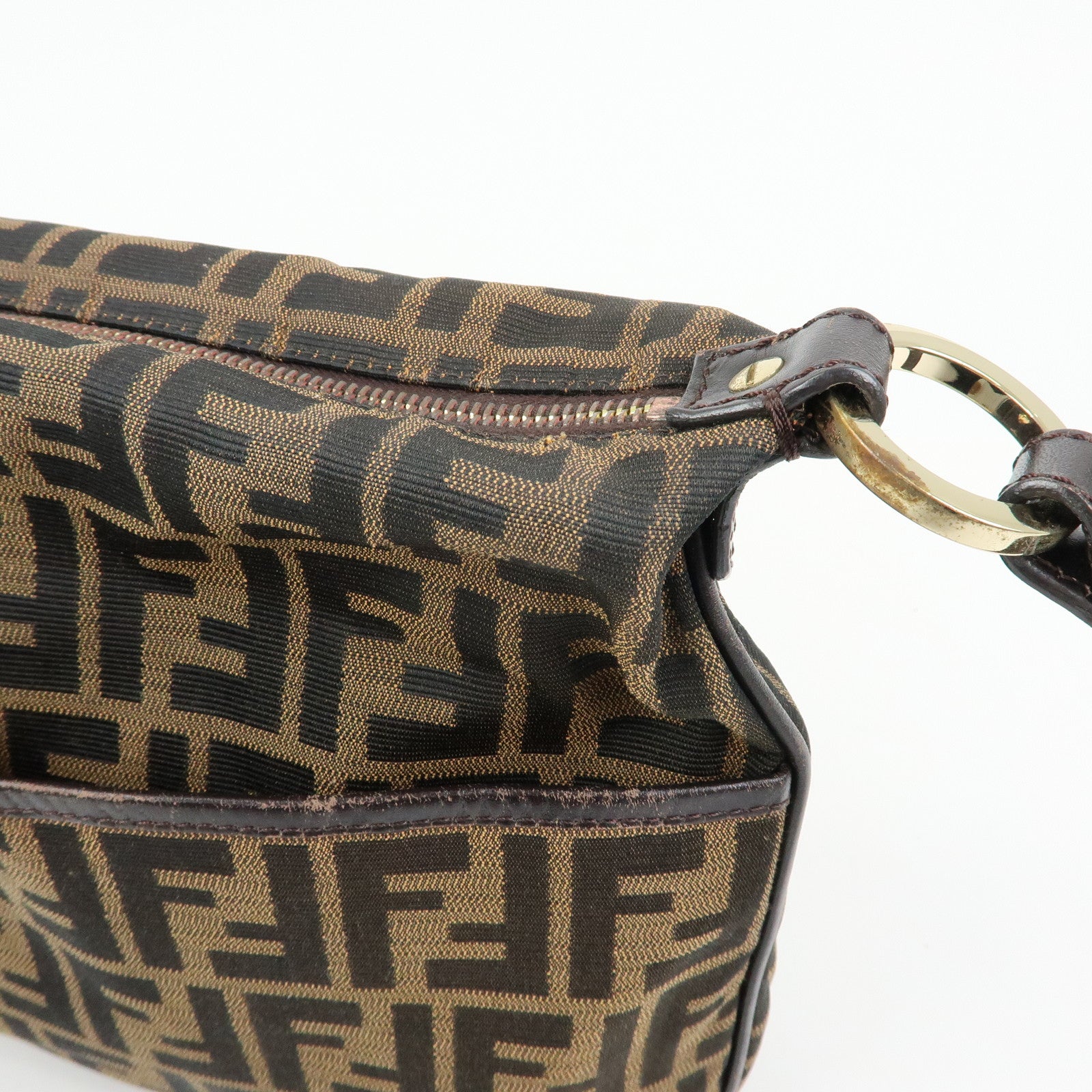 FENDI Zucca Canvas Leather Shoulder Bag Black Brown 8BT191‑JWU