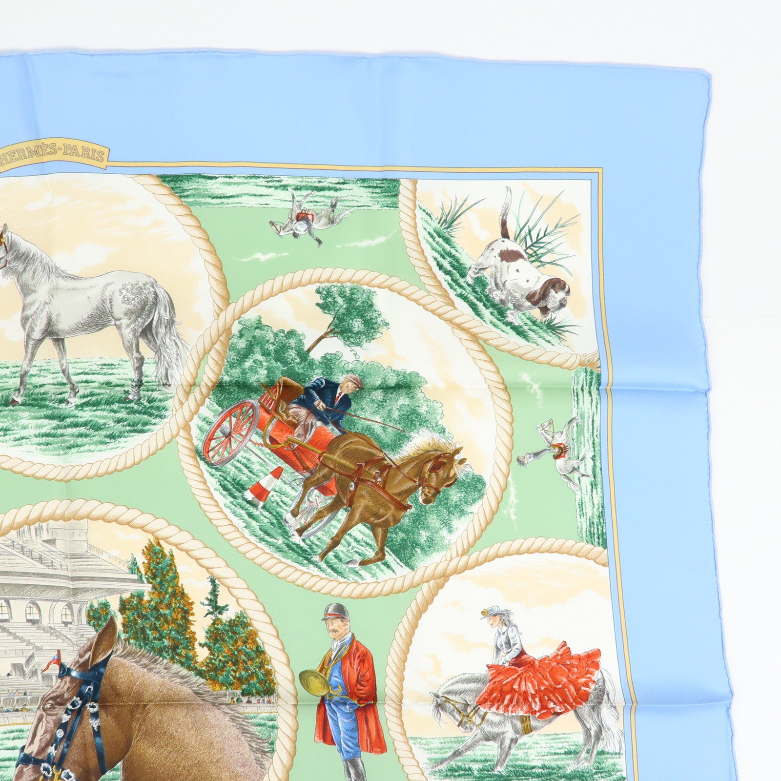 HERMES Carre 90 Silk 100% Scarf Auteuil en Mai Horse Print