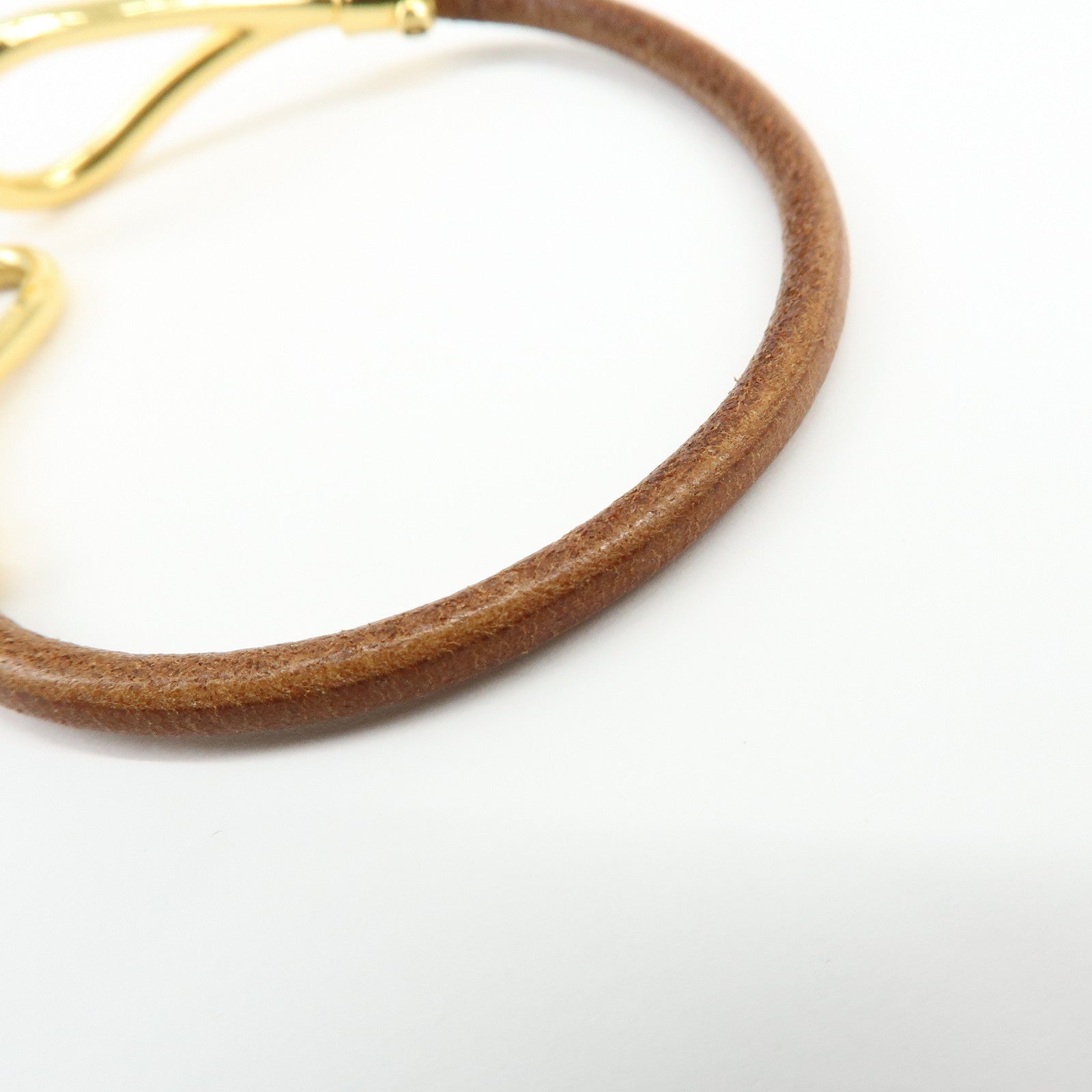 HERMES Jumbo Choker Leather Bracelet Brown Gold