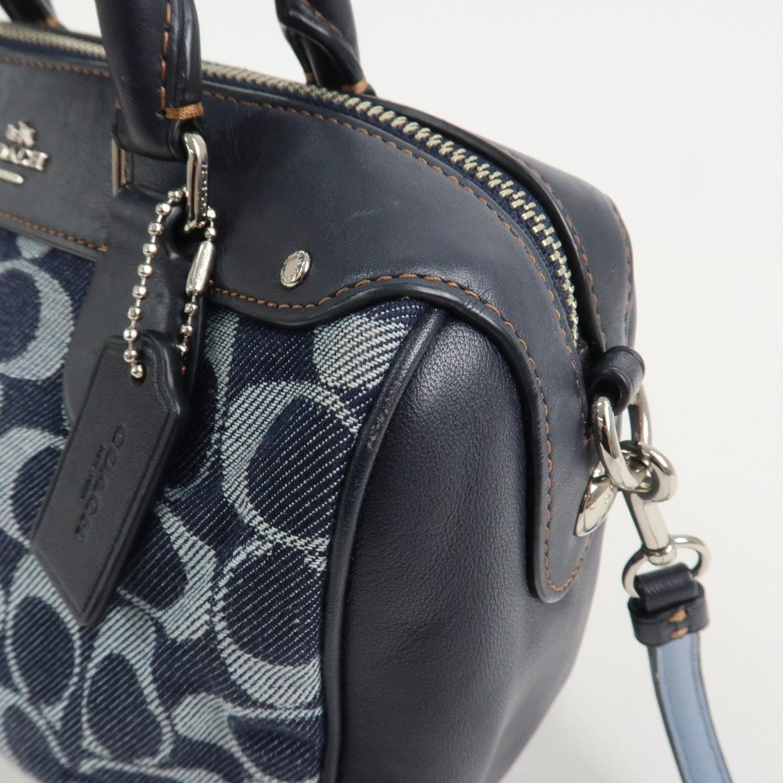 COACH Signature Denim Leather 2Way Bag Shoulder Bag Hand Bag