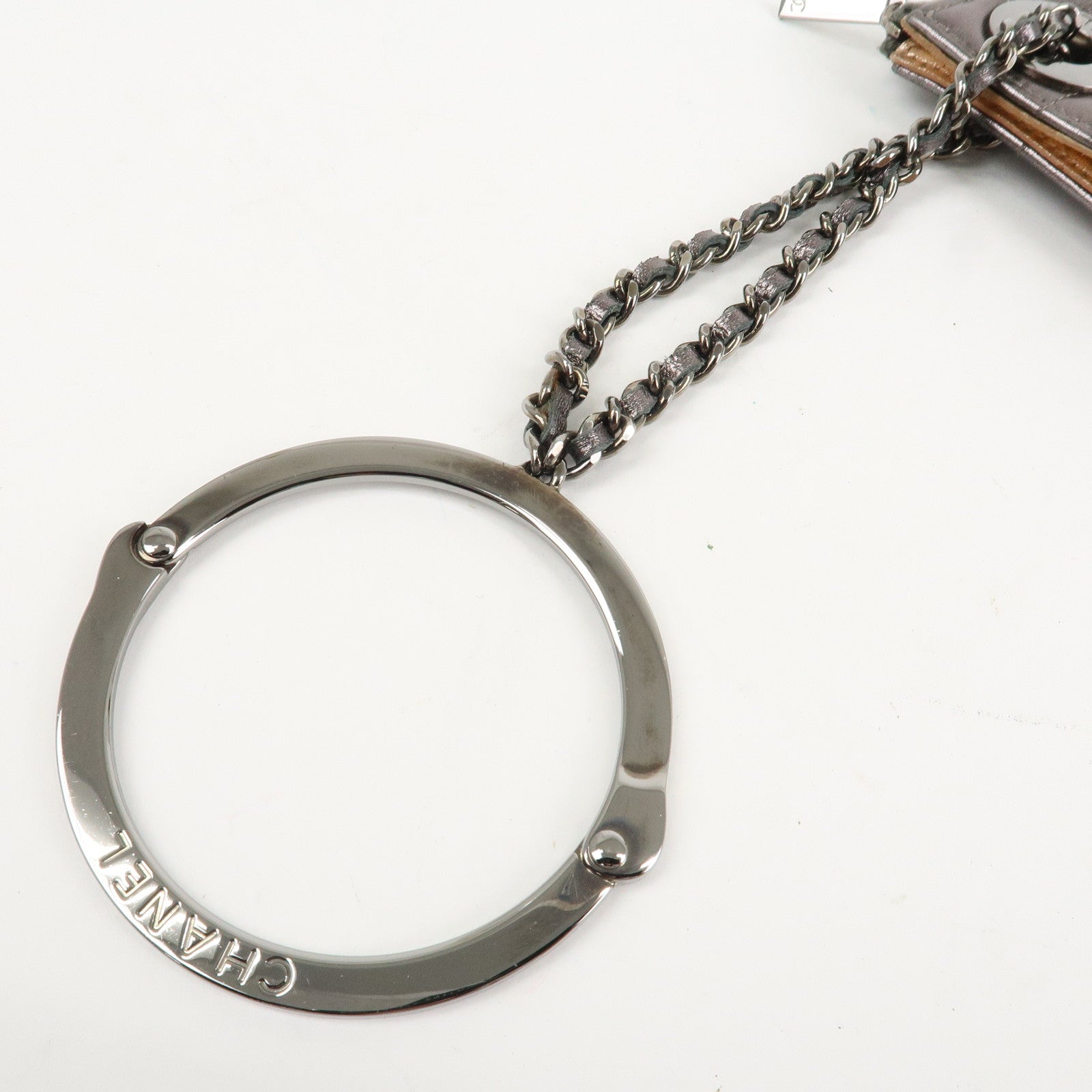 CHANEL Chocolate Bar Leather Clutch Bag Hand Bag Silver