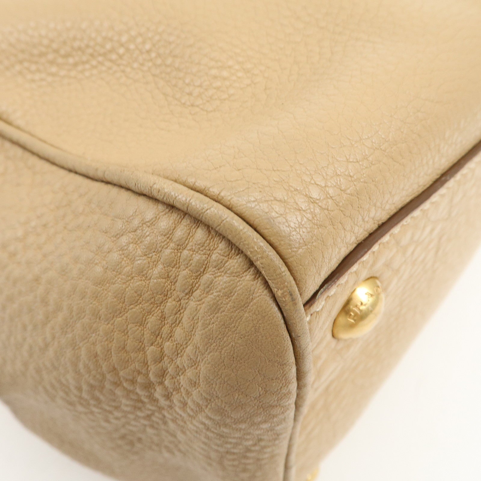 PRADA Leather Boston Bag Hand Bag Beige Gold BL8062