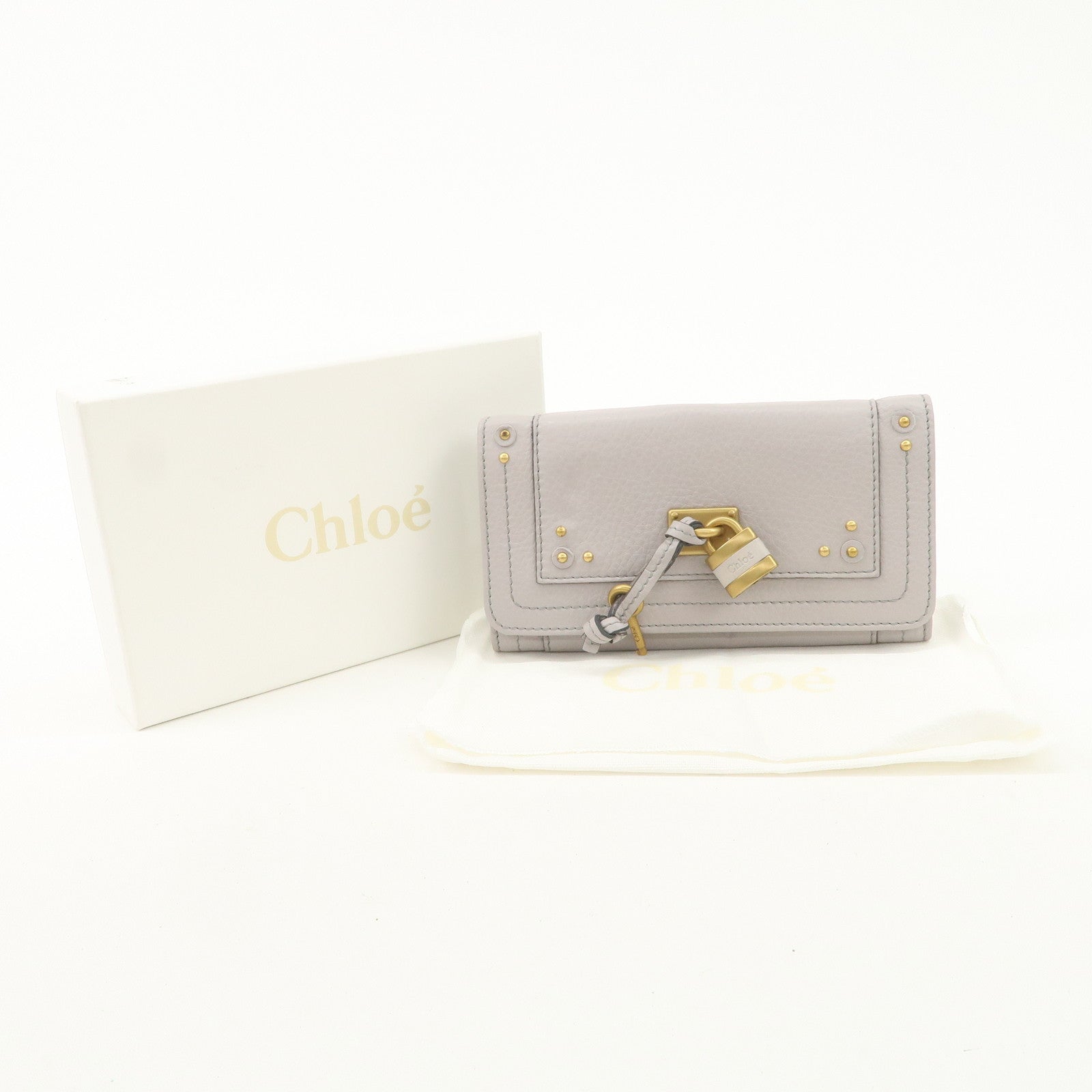 Chloe Paddington Leather Bi-fold Long Wallet Gray Used