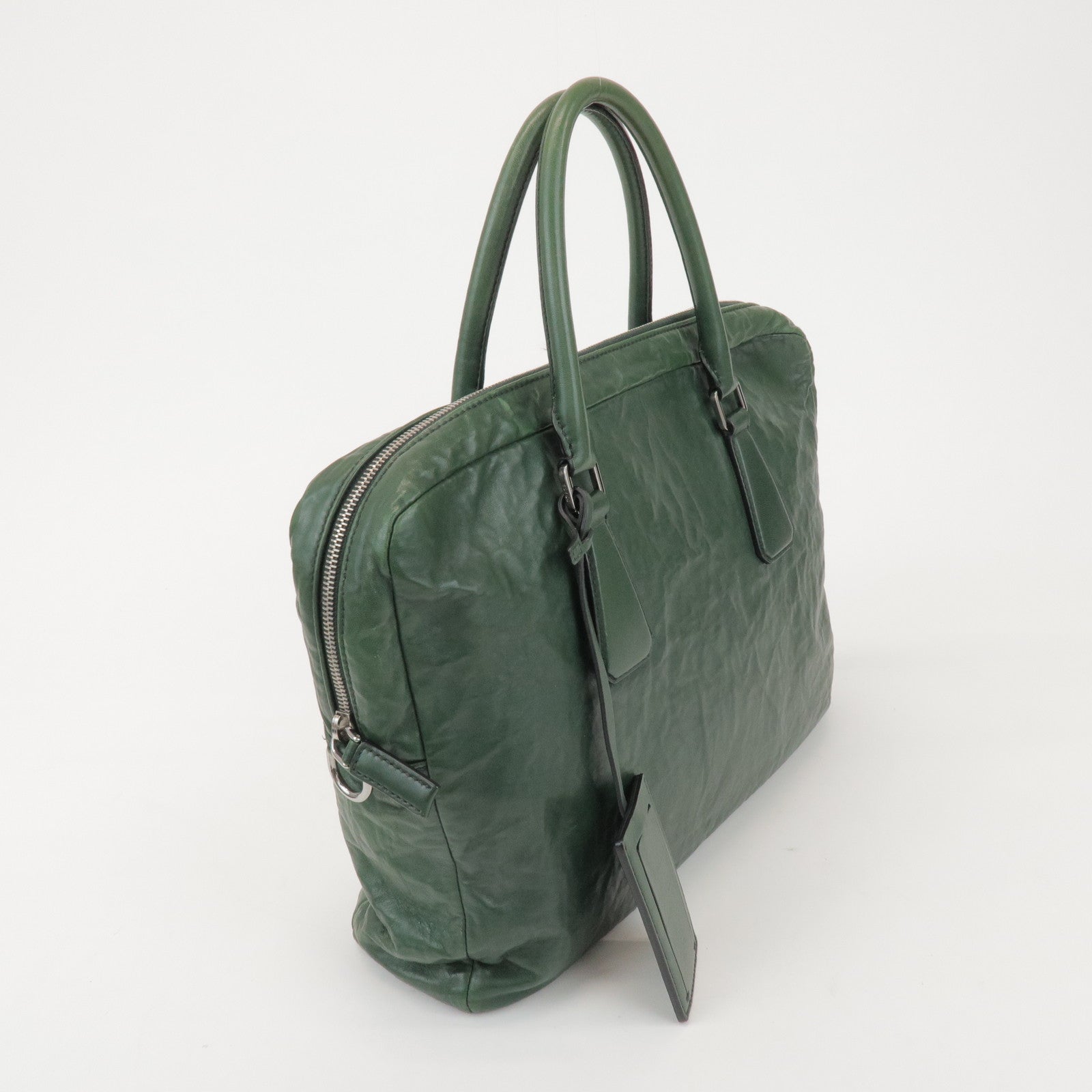 PRADA Triangle Logo 2Way Leather Hand Bag Shoulder Bag Green