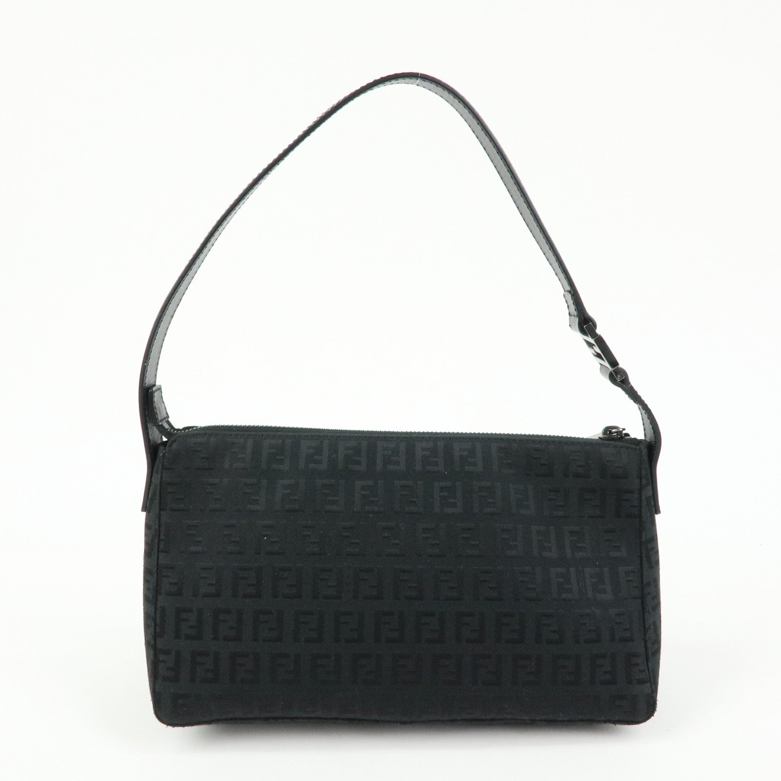 FENDI Zucchino Canvas Leather Shoulder Bag Hand Bag Black 8BR444