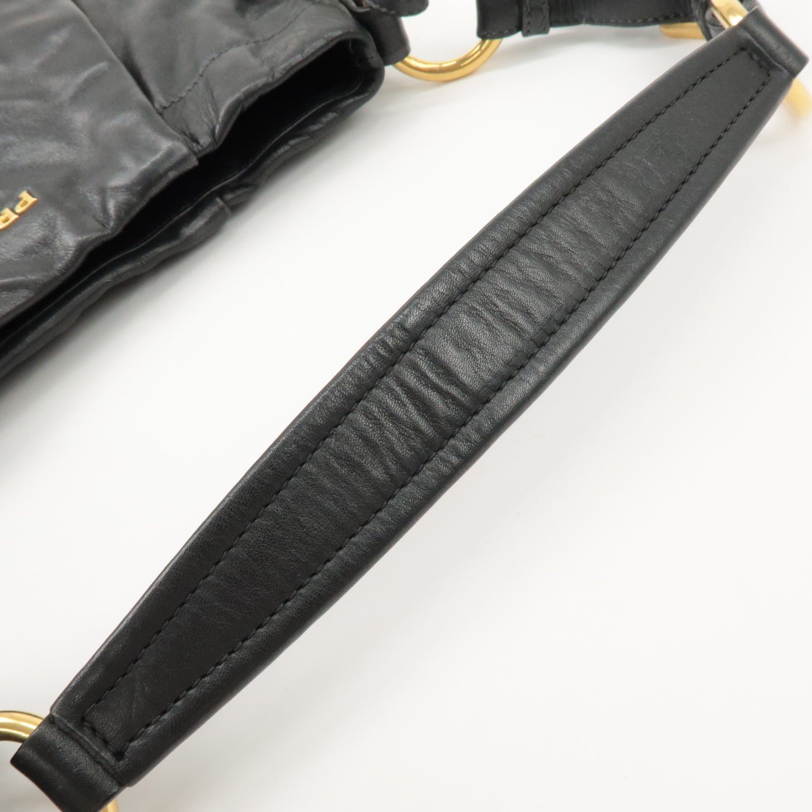 PRADA Logo Leather Shoulder Bag Hand Bag Black BR4930 Used