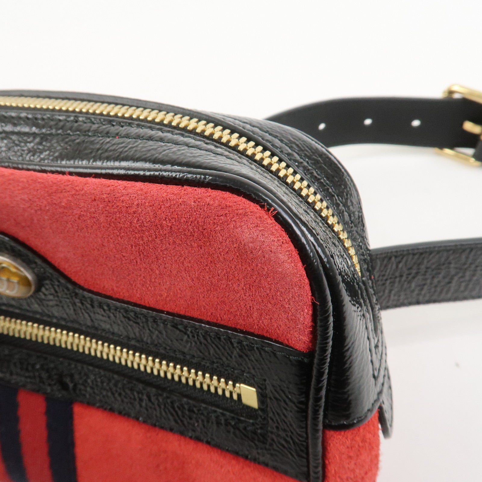 GUCCI Sherry GG Marmont Suede Waist Pouch Body Bag Red Black 517076