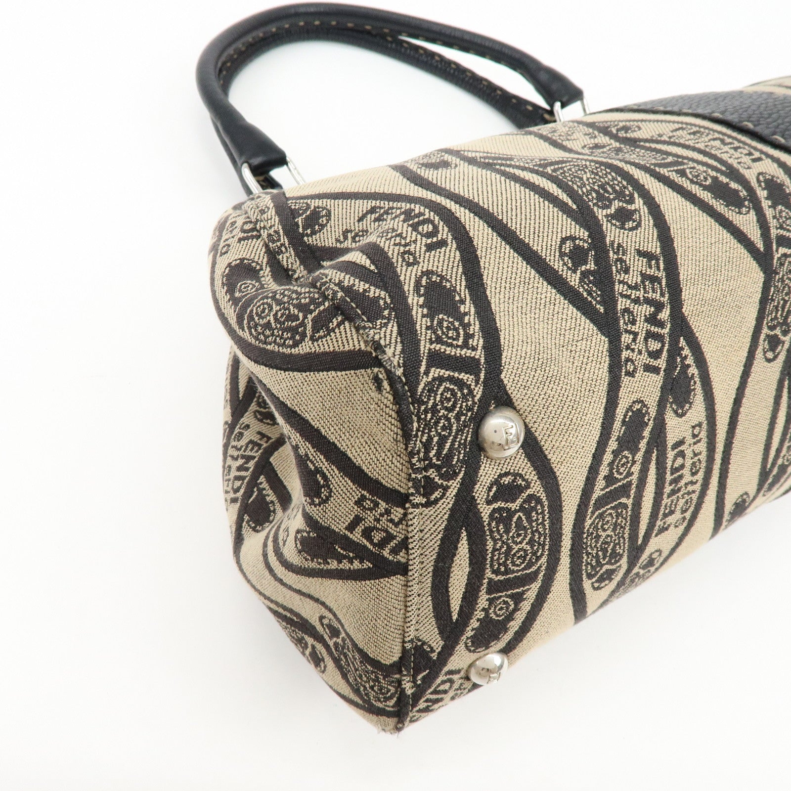 FENDI Selleria Canvas Leather Hand Bag Shoulder Bag Beige 8BR457