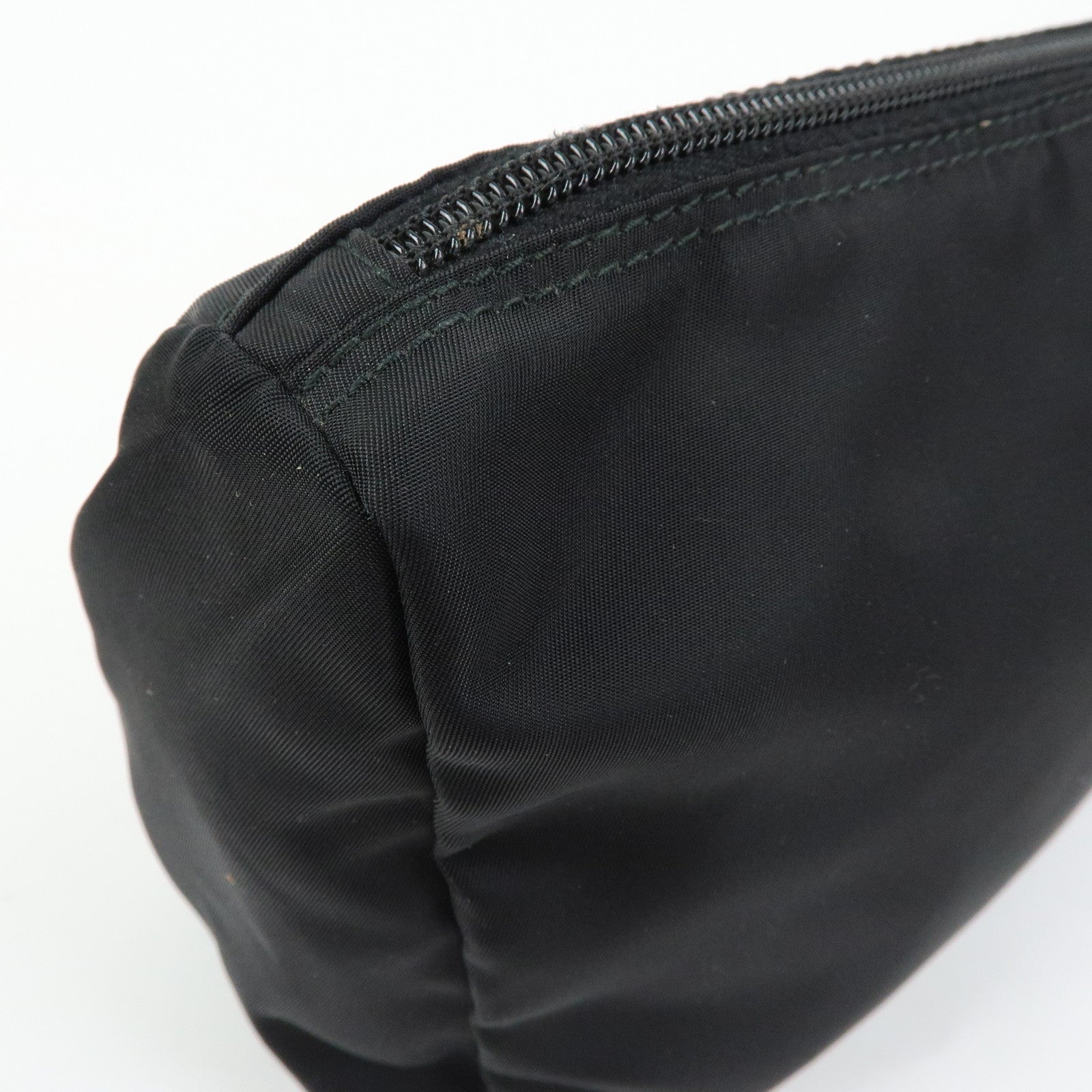 PRADA Triangle Logo Nylon Cosmetic Pouch Makeup Bag Black