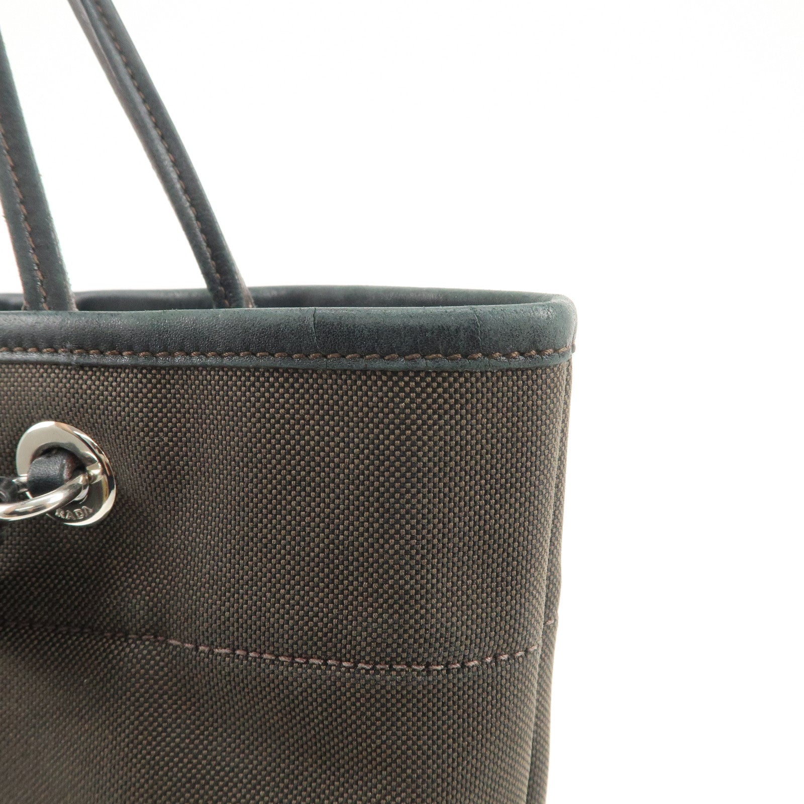 PRADA Logo Jacquard Leather Tote Bag Shoulder Bag Dark Brown