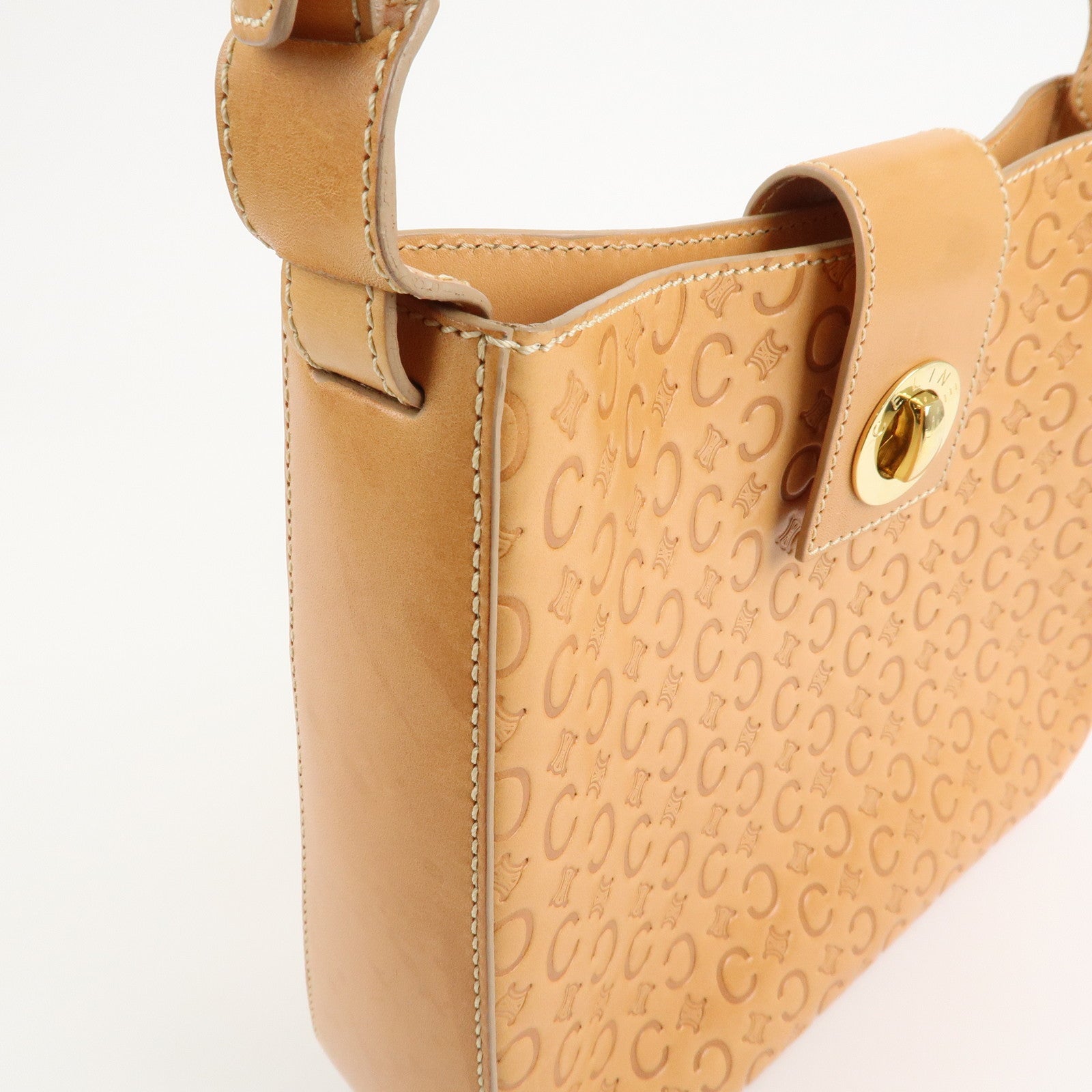 CELINE C Macadam Leather Shouler Bag Hand Bag Beige