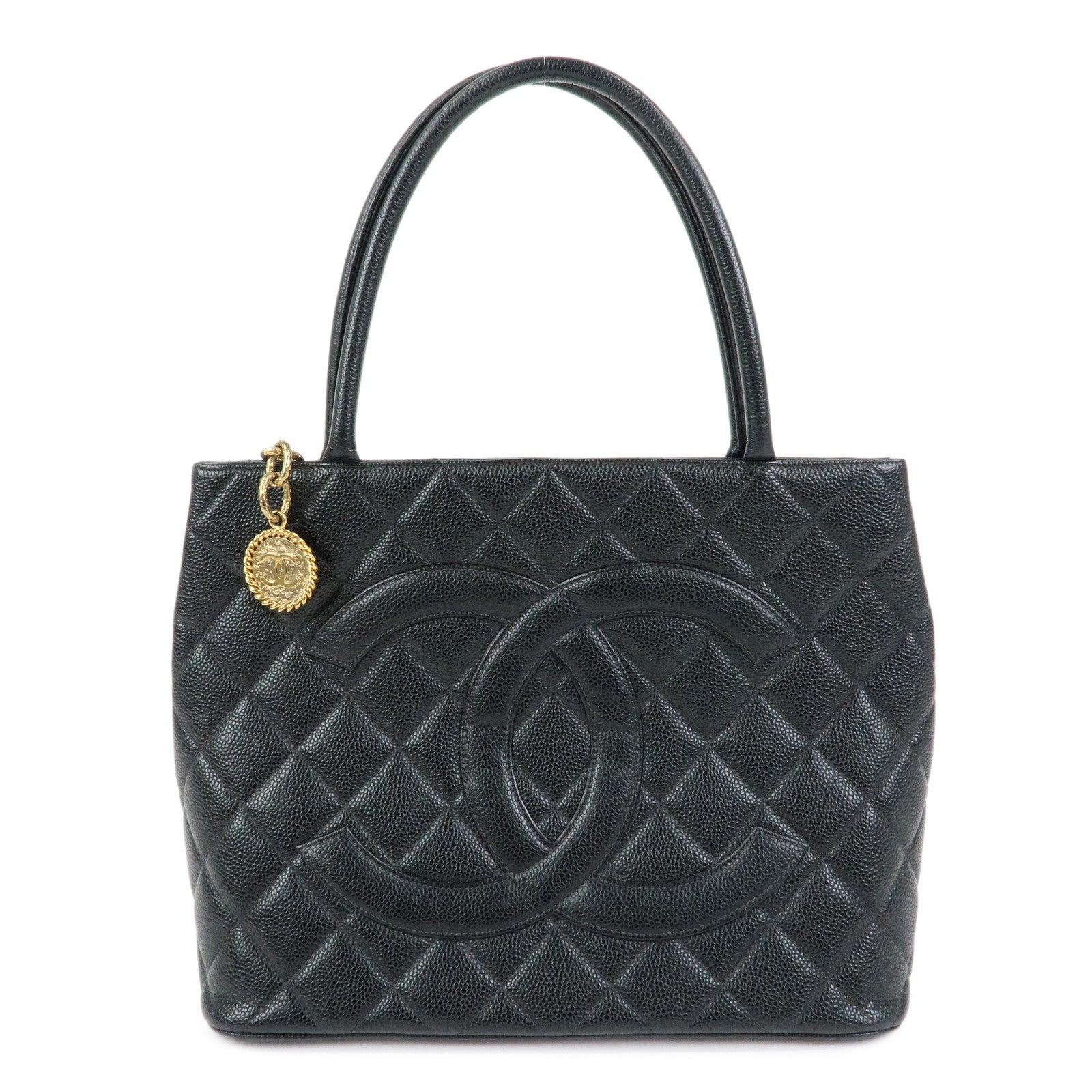 CHANEL Matelasse COCO Mark Cavairskin Medallion Hand Bag A01804