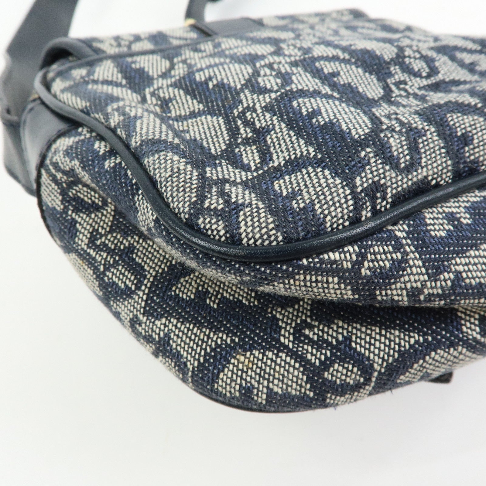 Christian Dior Trotter Jacquard Leather Shoulder Crossbody Bag Navy