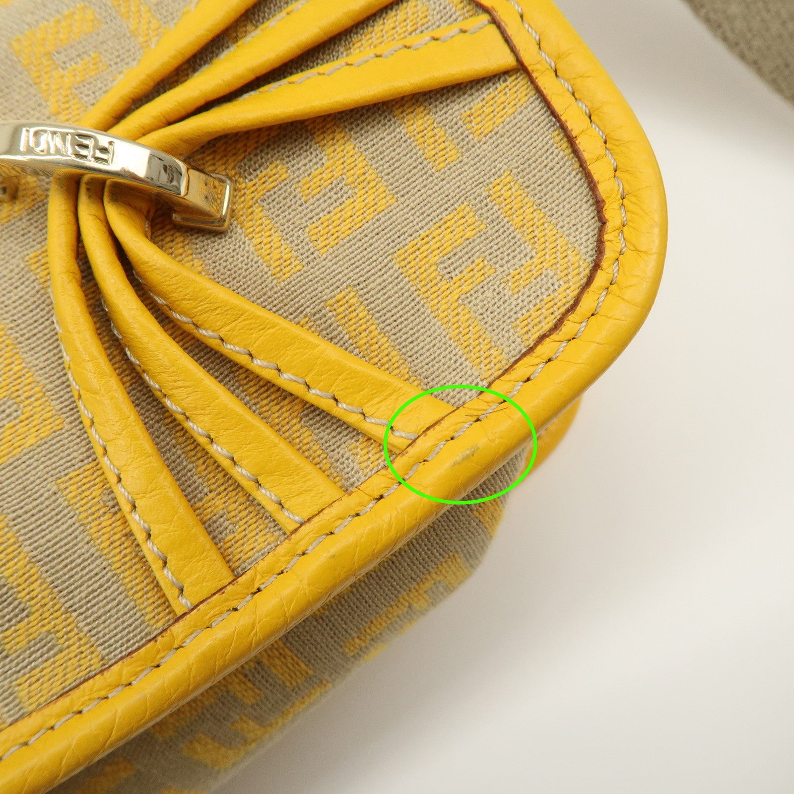 FENDI Zucchino Canvas Leather Shoulder Bag Beige Yellow 8BT089