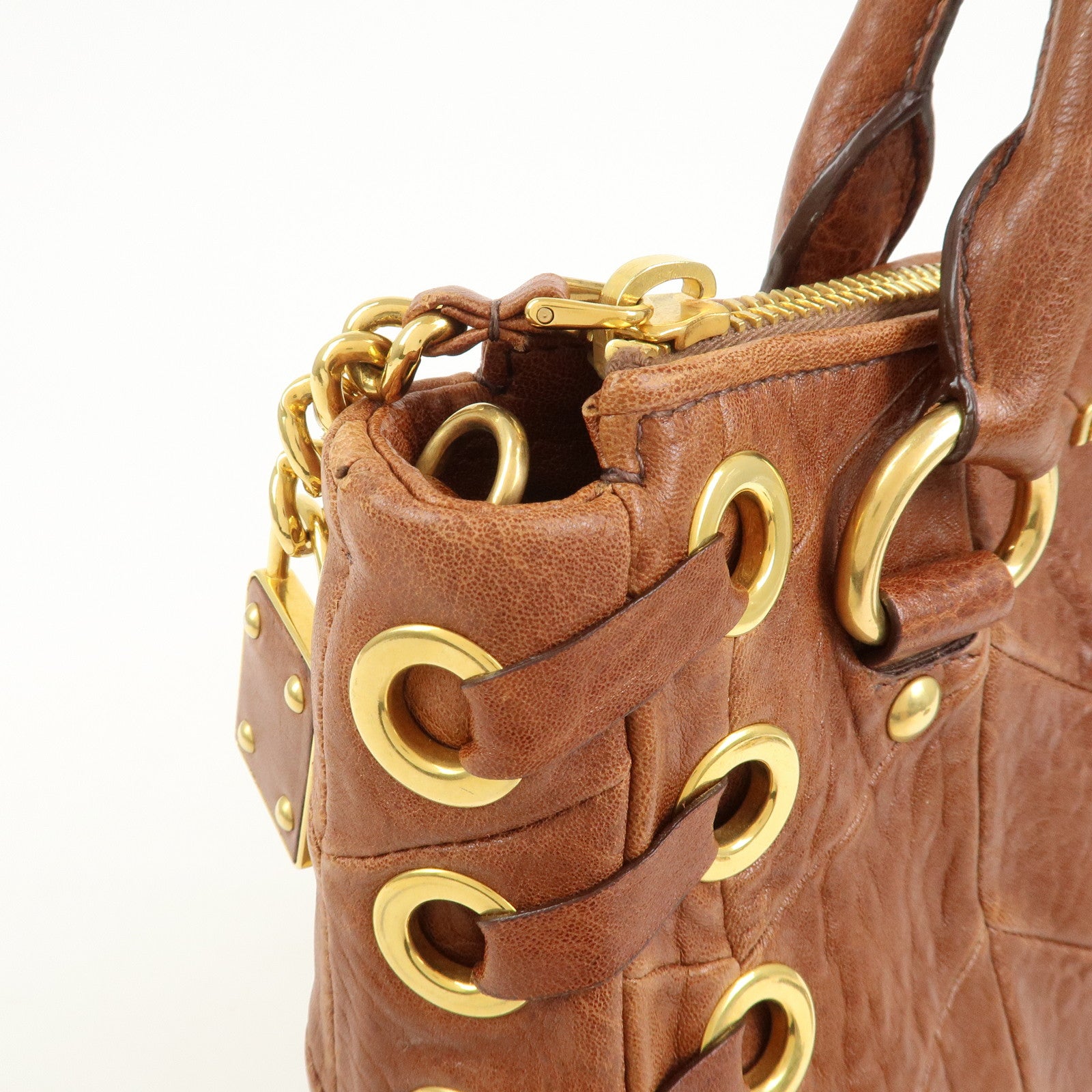 MIU MIU Logo Leather 2Way Bag Hand Bag Shoulder Bag Brown