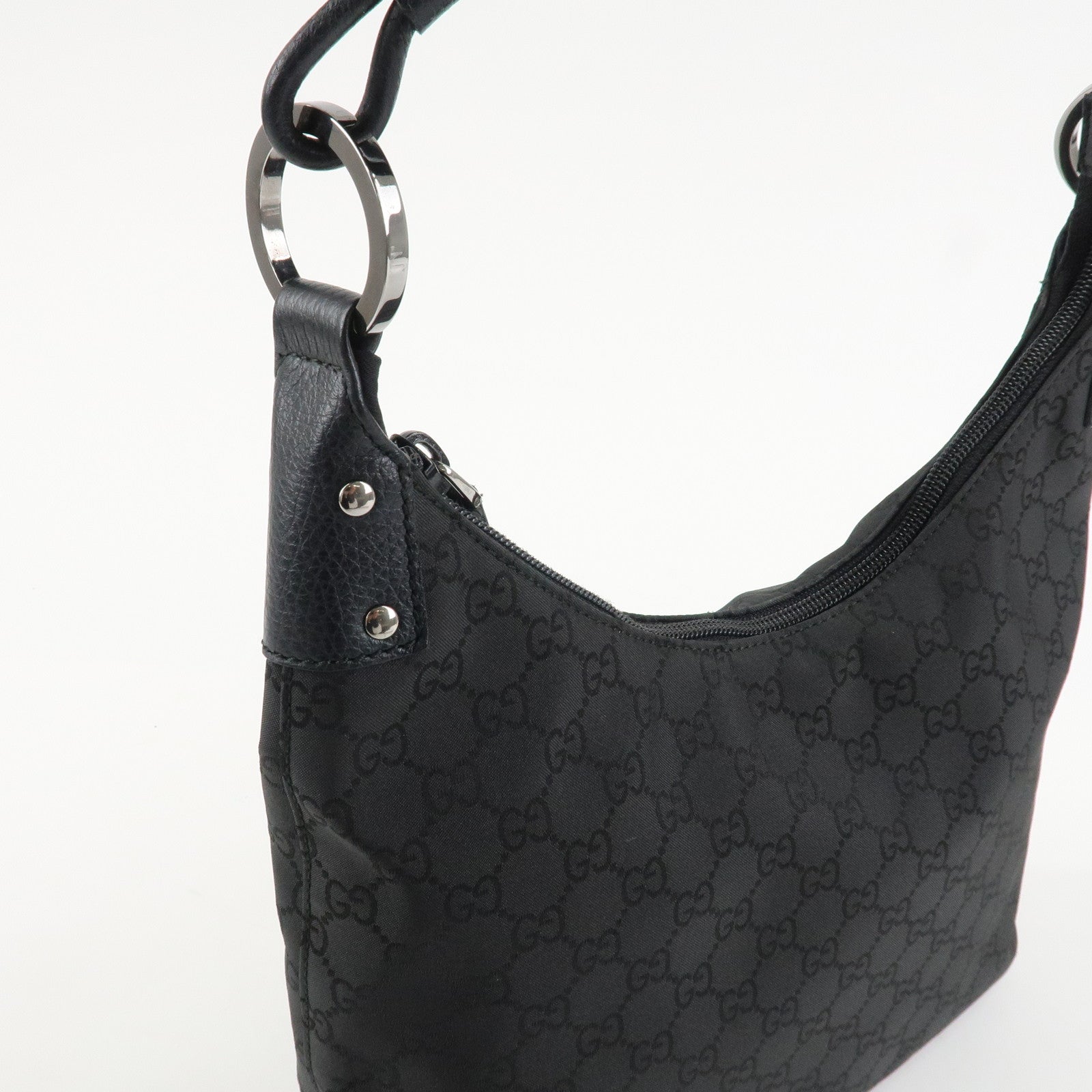 GUCCI GG Nylon Leather Shoulder Bag Hand Bag Black 179776 Used