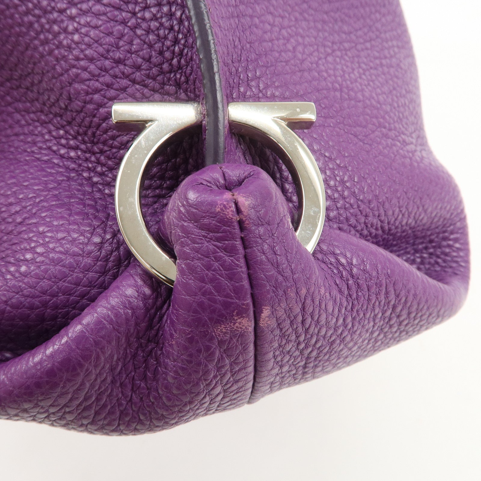 Ferragamo Gancini Logo Leather Shoulder Bag Hand Bag Purple