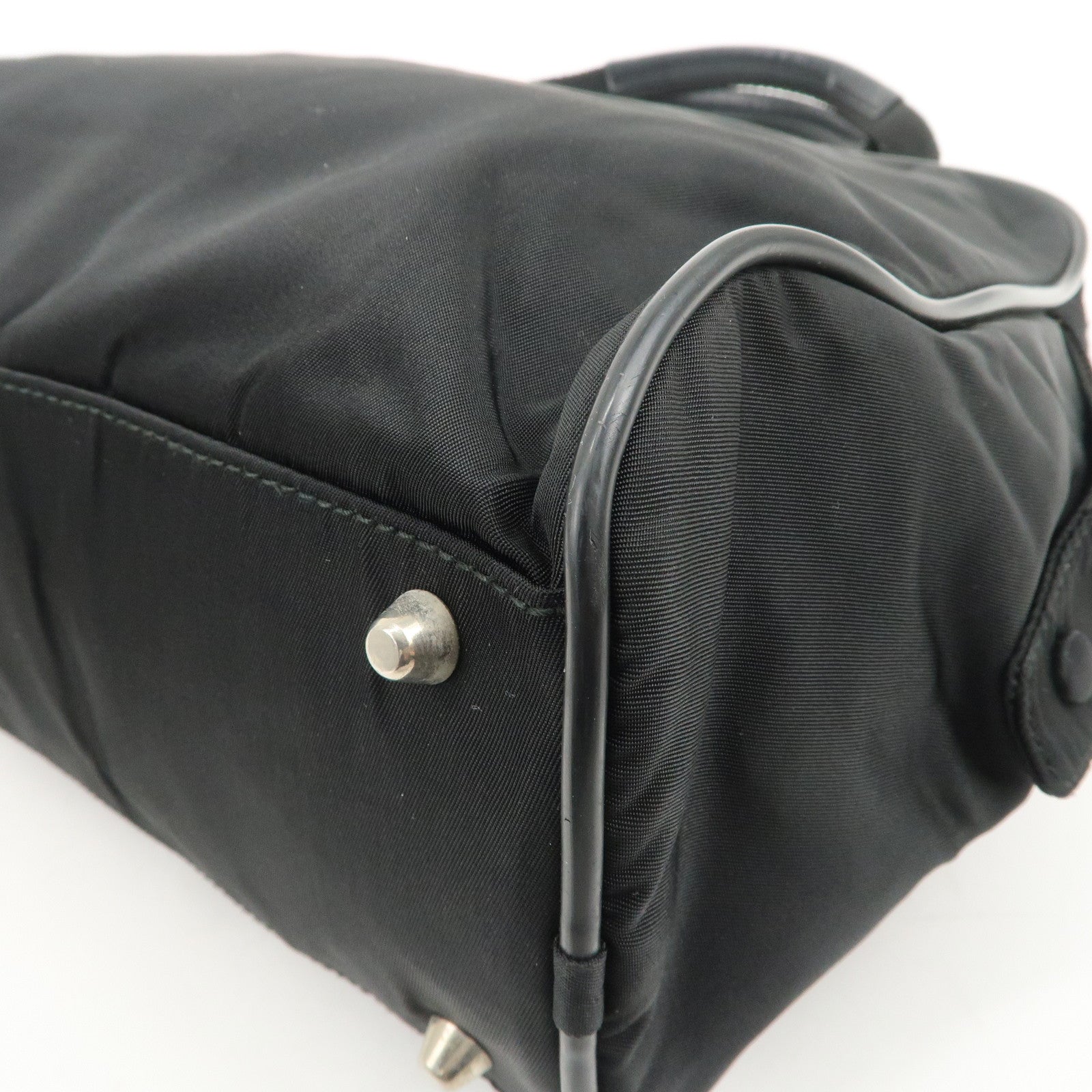 PRADA Triangle Logo Nylon Leather Hand Bag Boston Bag Black