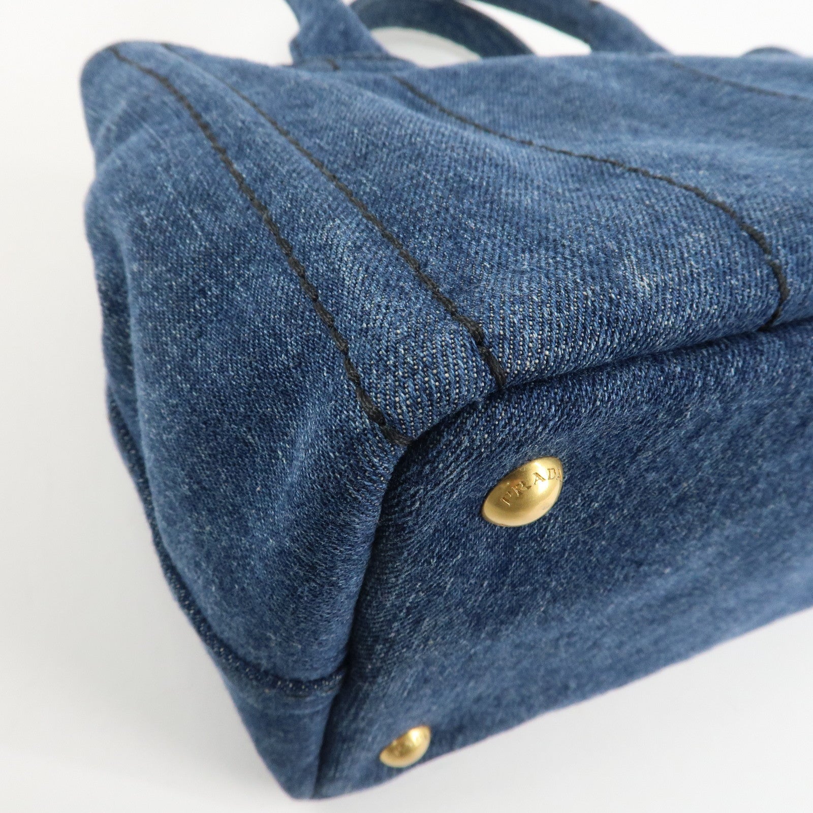 PRADA Canapa Denim 2Way Bag Hand Bag Shoulder Bag Navy B2642B Used