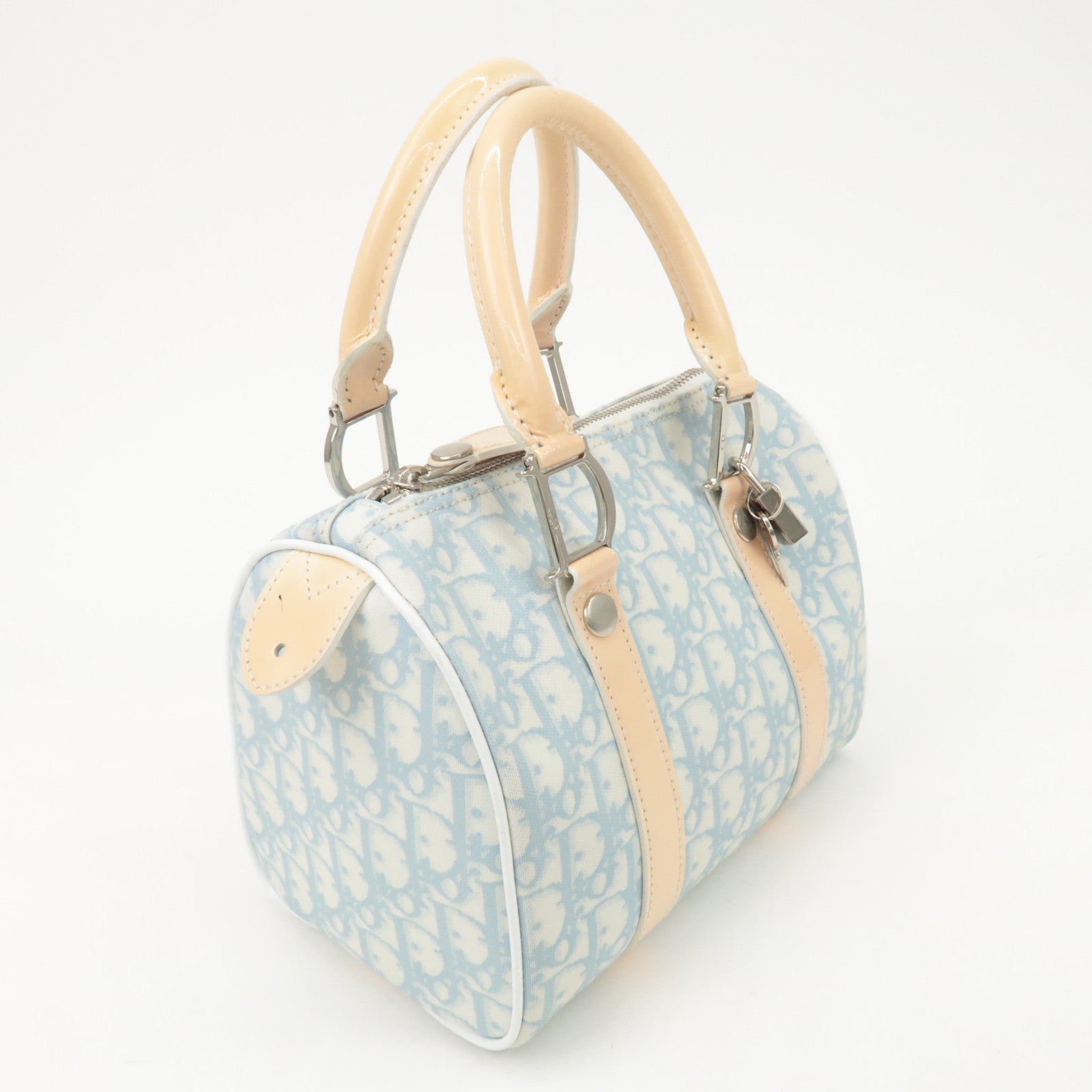 Christian Dior Trotter Leather PVC Hand Bag Beige Light Blue Used