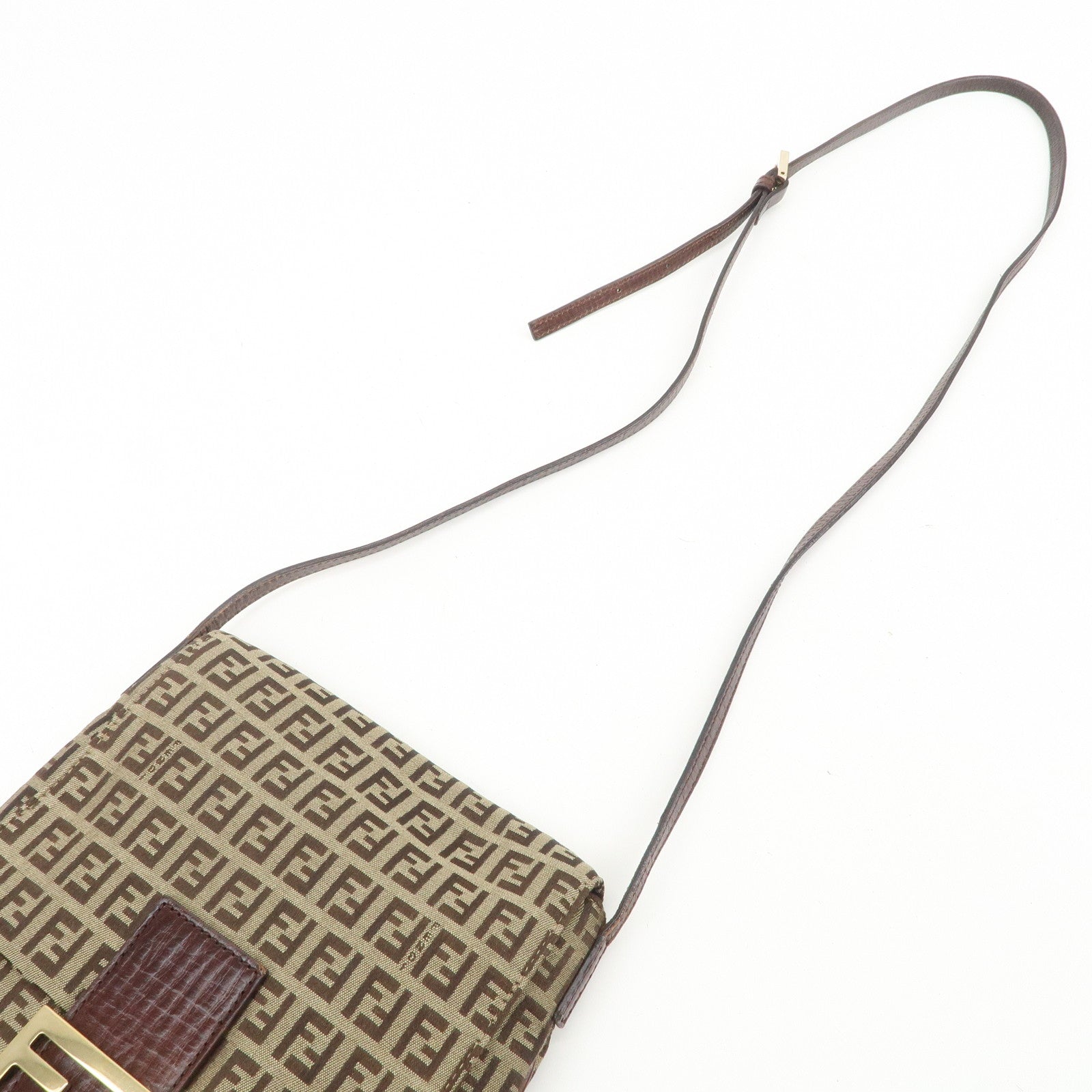 FENDI Zucchino Canvas Leather Shoulder Bag Crossbody Bag 8BT075
