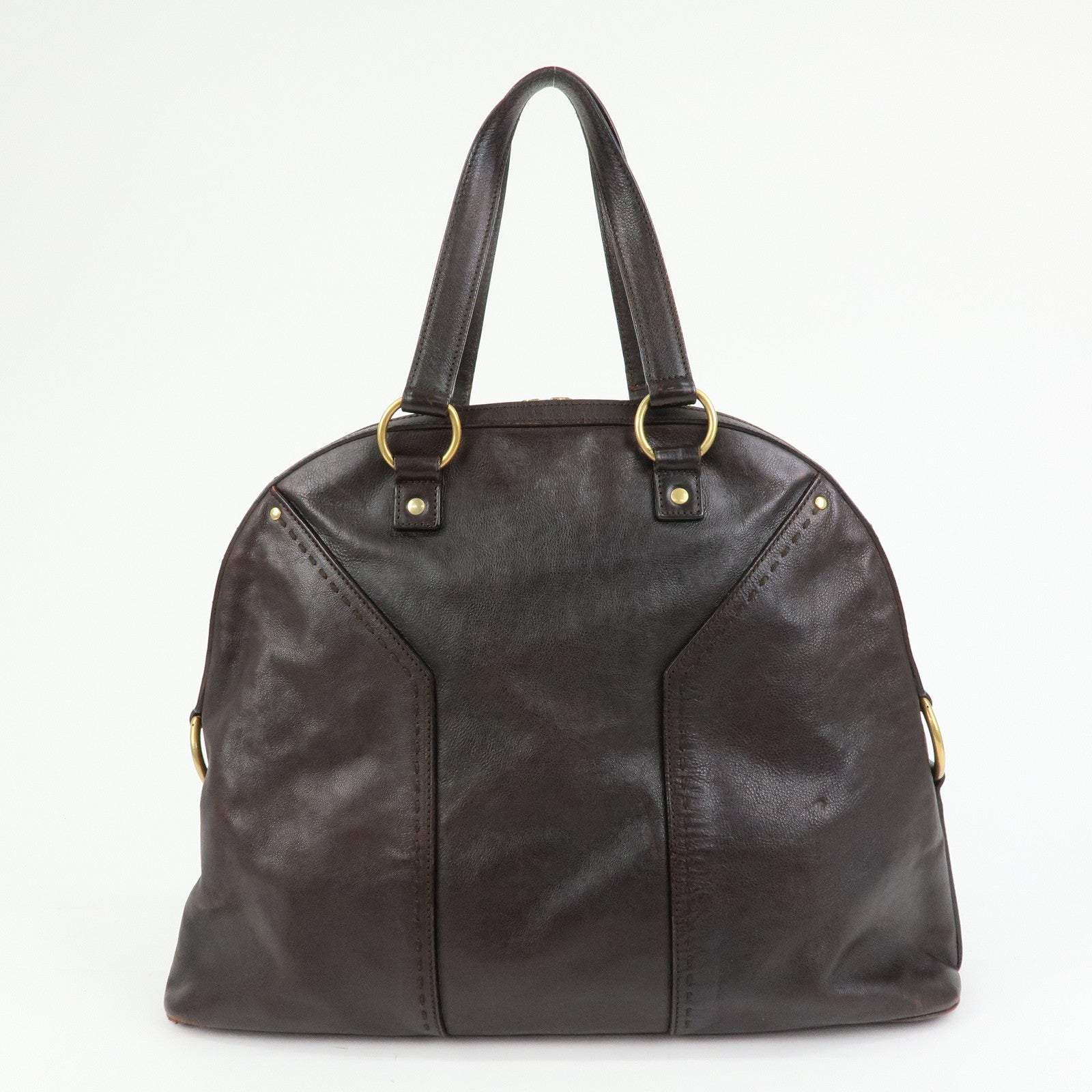 SAINT LAURENT PARIS Muse Leather Hand Bag Shoulder Bag Dark Brown