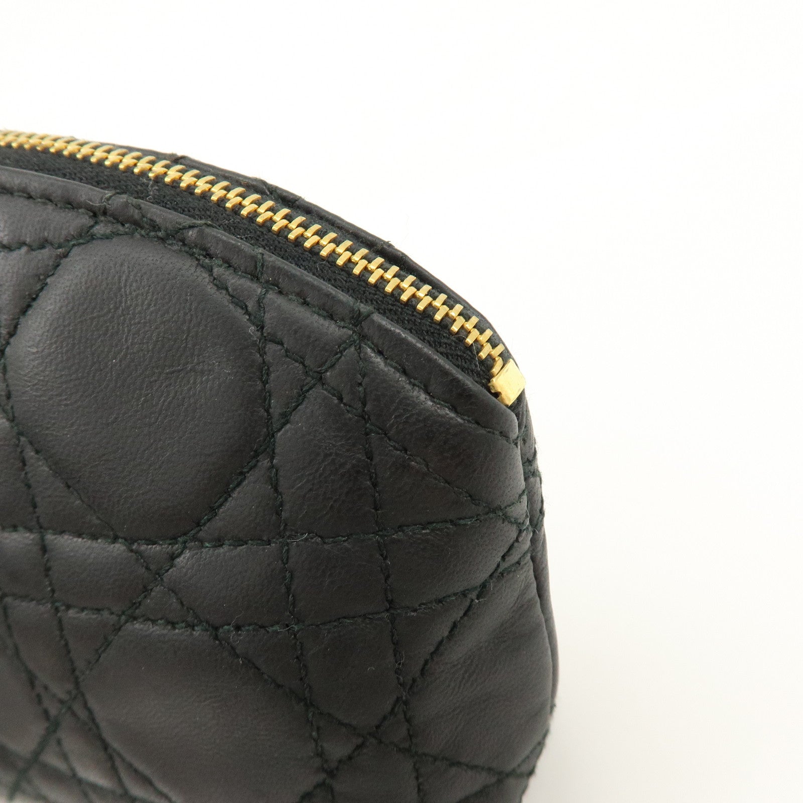 Christian Dior Cannage Lamb Skin Pouch Cosmetic Pouch Black
