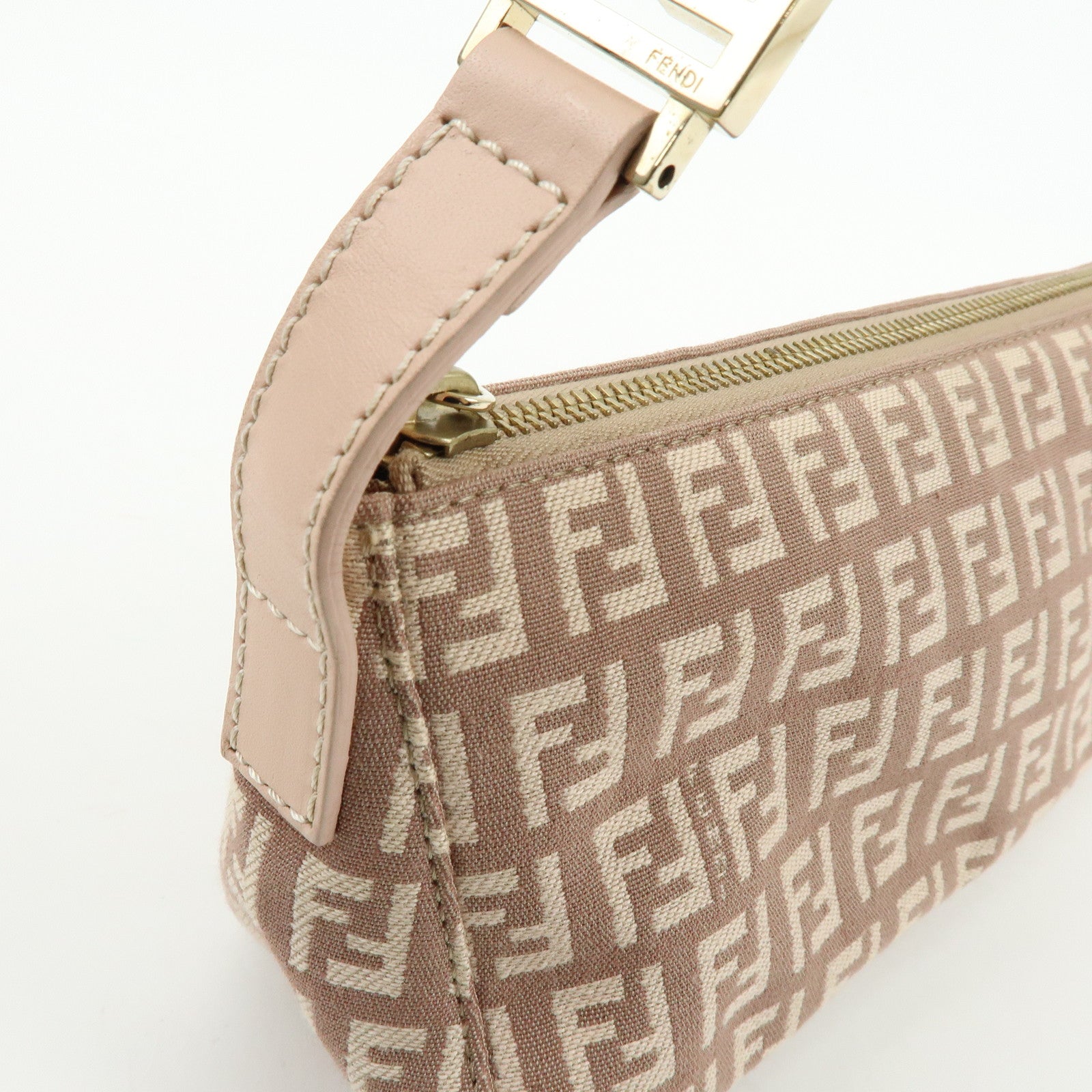 FENDI Zucchino Canvas Leather Hand Bag Pink Beige 8BR443