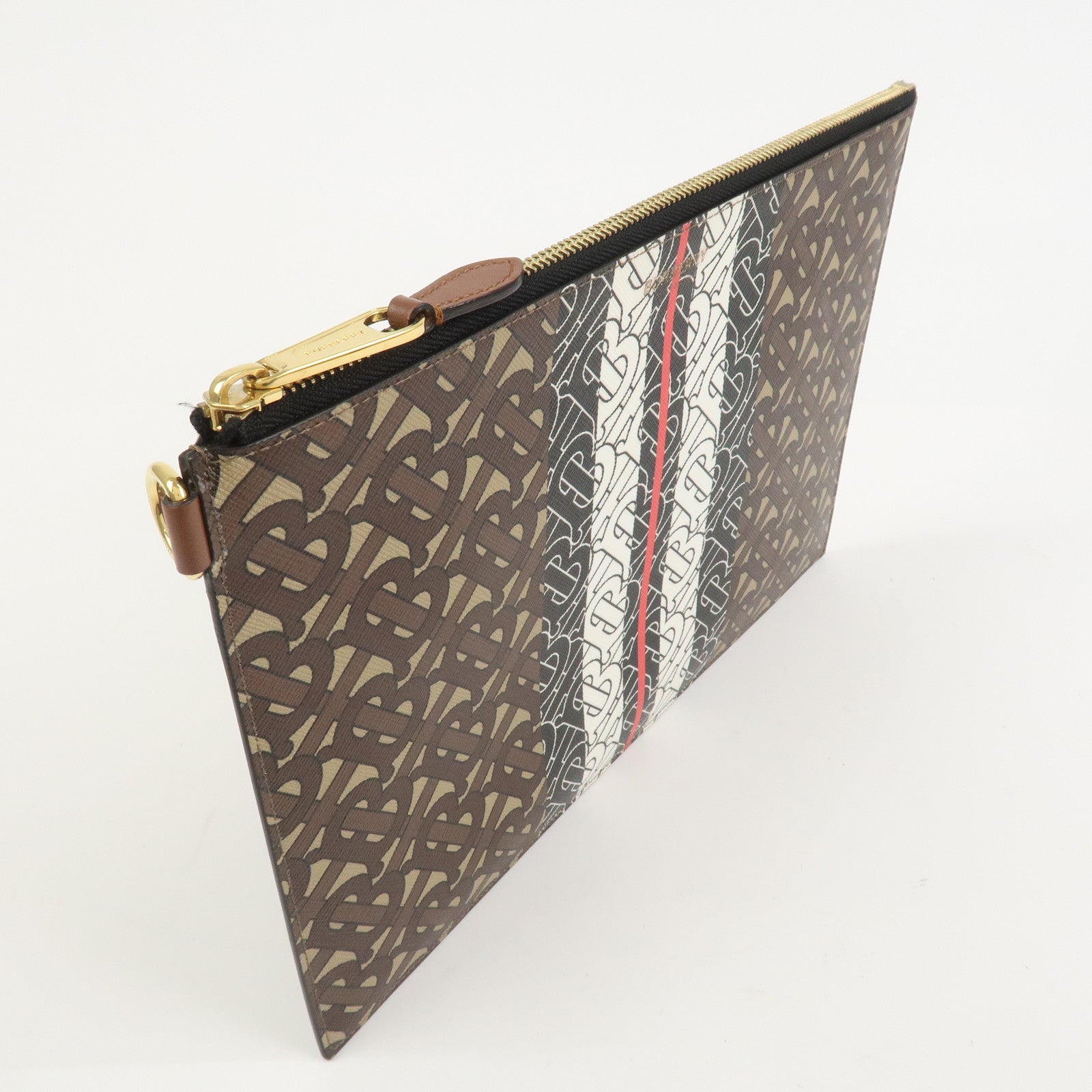 BURBERRY Monogram E Canvas Clutch Bag Pouch Brown
