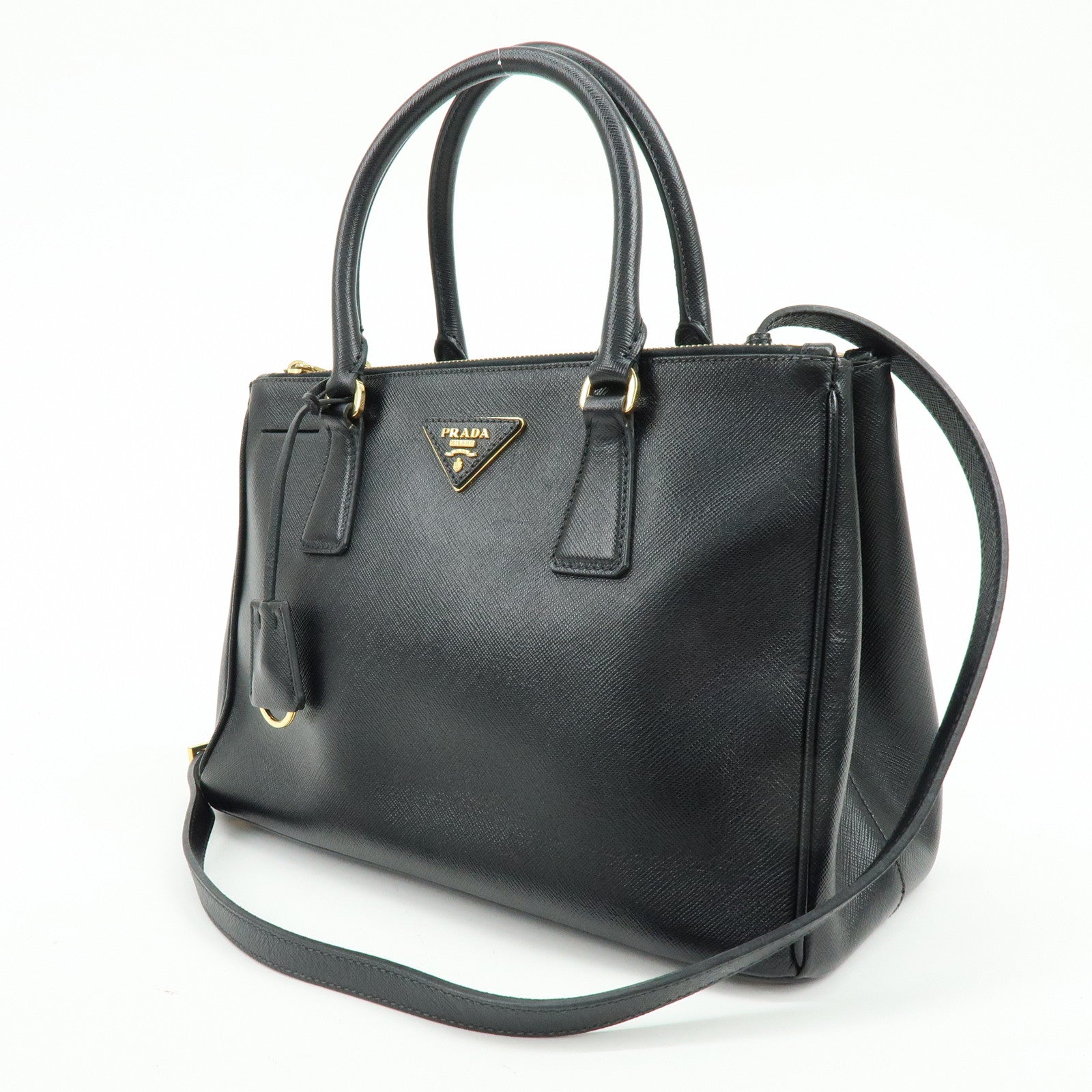 PRADA Traingle Logo Galleria Saffiano Leather 2Way Hand Bag 1BA863