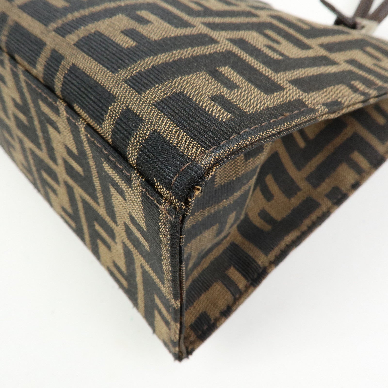 FENDI Zucca Canvas Leather Handbag Shoulder Bag Brown Black