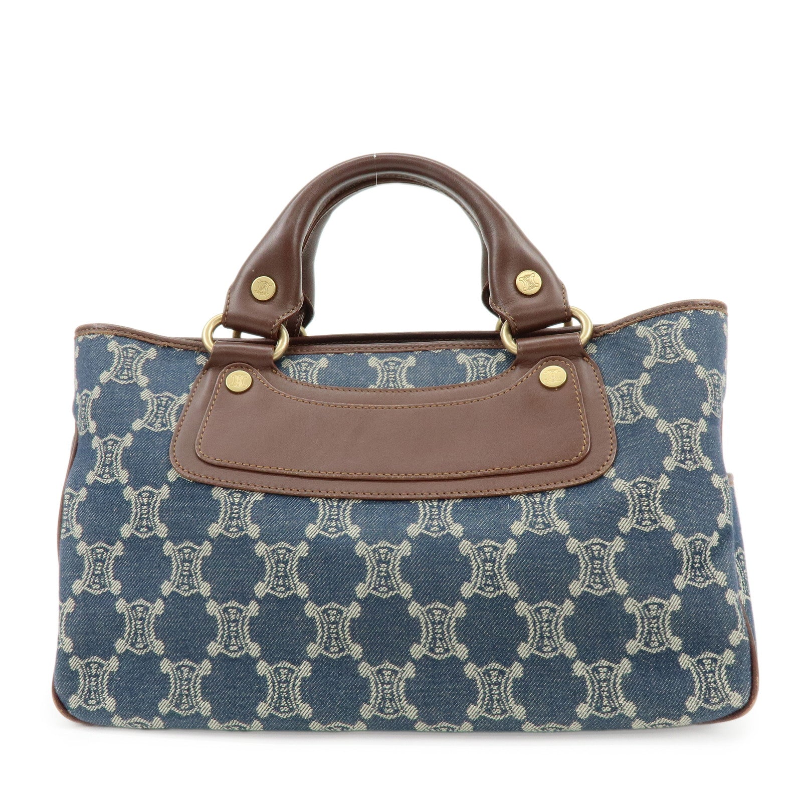 CELINE Macadam Denim Leather Boogie Bag Hand Bag Blue Brown