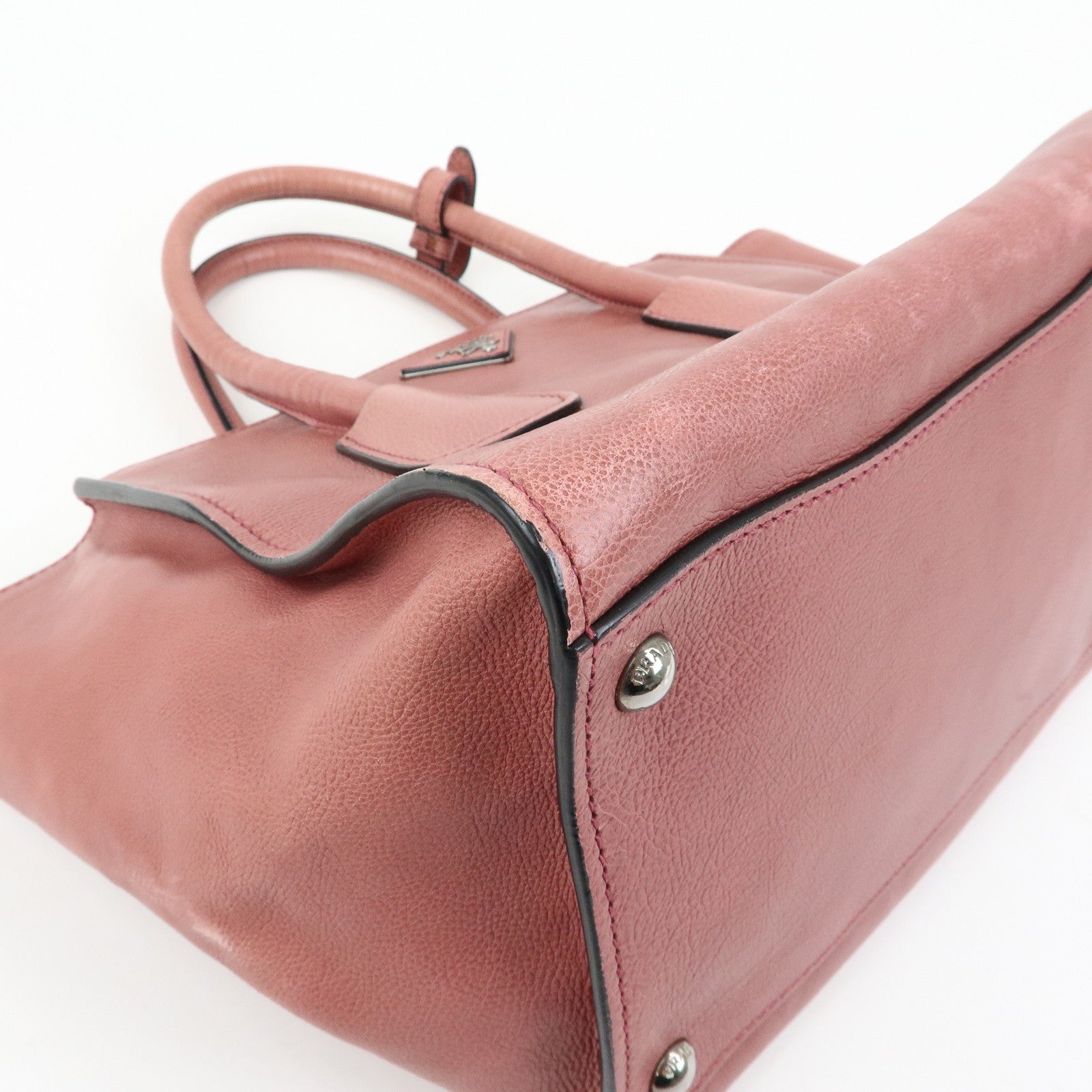 PRADA Triangle Logo Leather 2Way Bag Hand Bag Shoulder Bag Pink