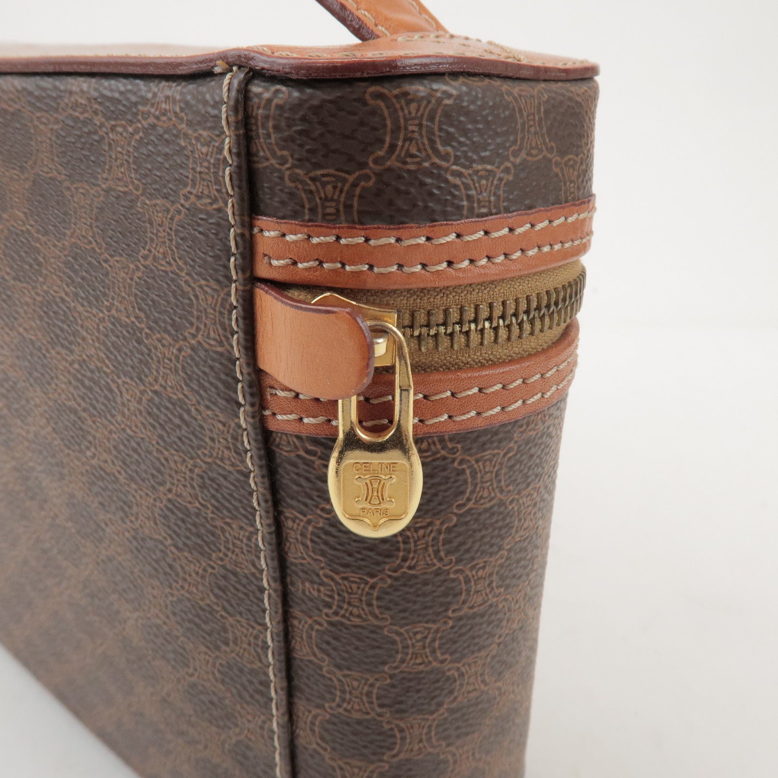 CELINE Macadam PVC Leather Hand Bag Vanity Bag Brown