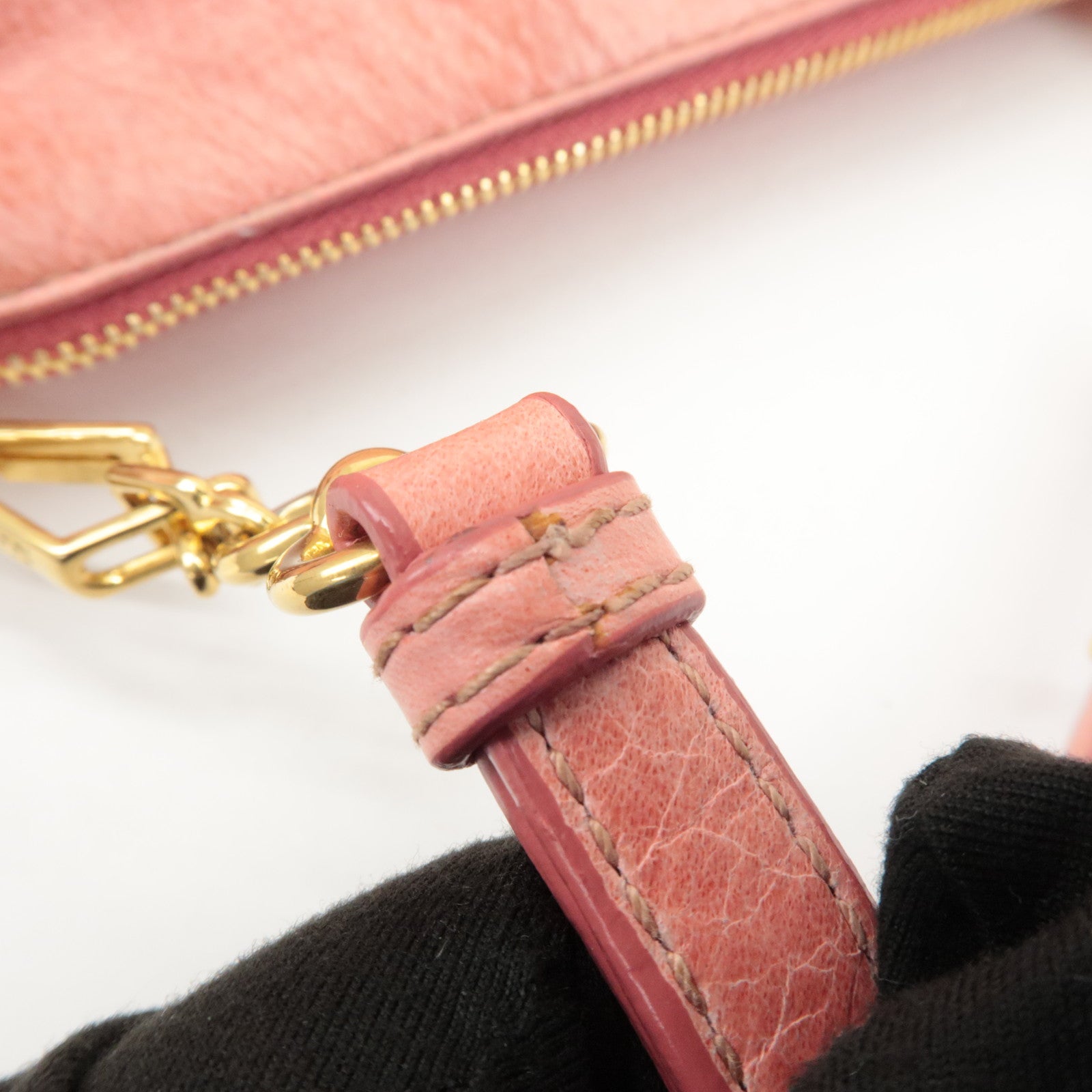 MIU MIU Leather Side Ribbon Mini Shoulder Hand Bag Pink 5N1557 Used