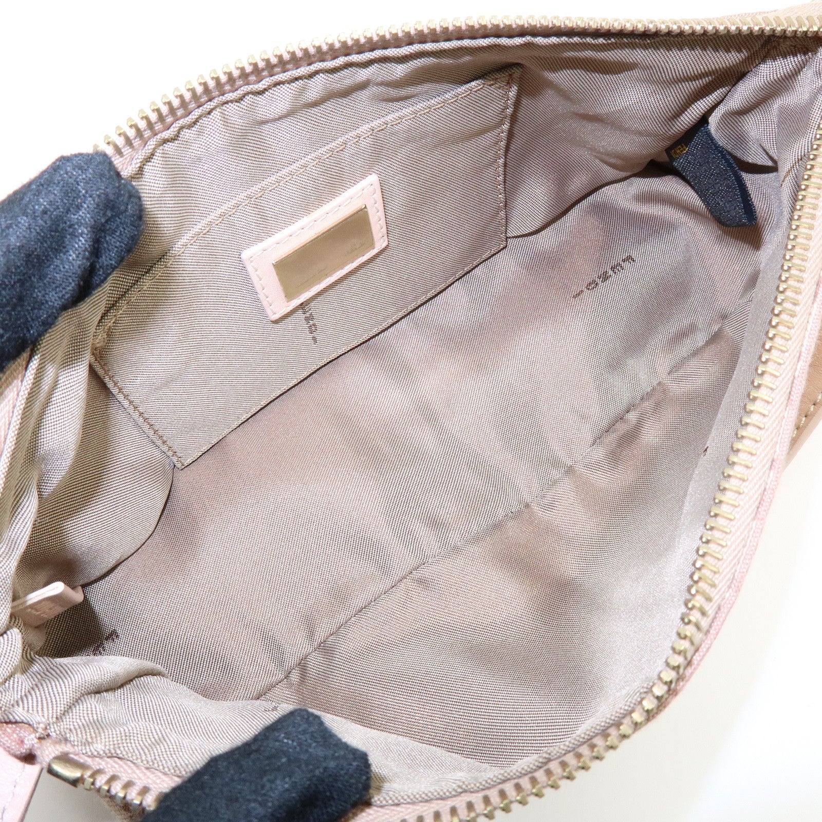 FENDI Zucchino Canvas Leather Hand Bag Pink Beige 8BR443