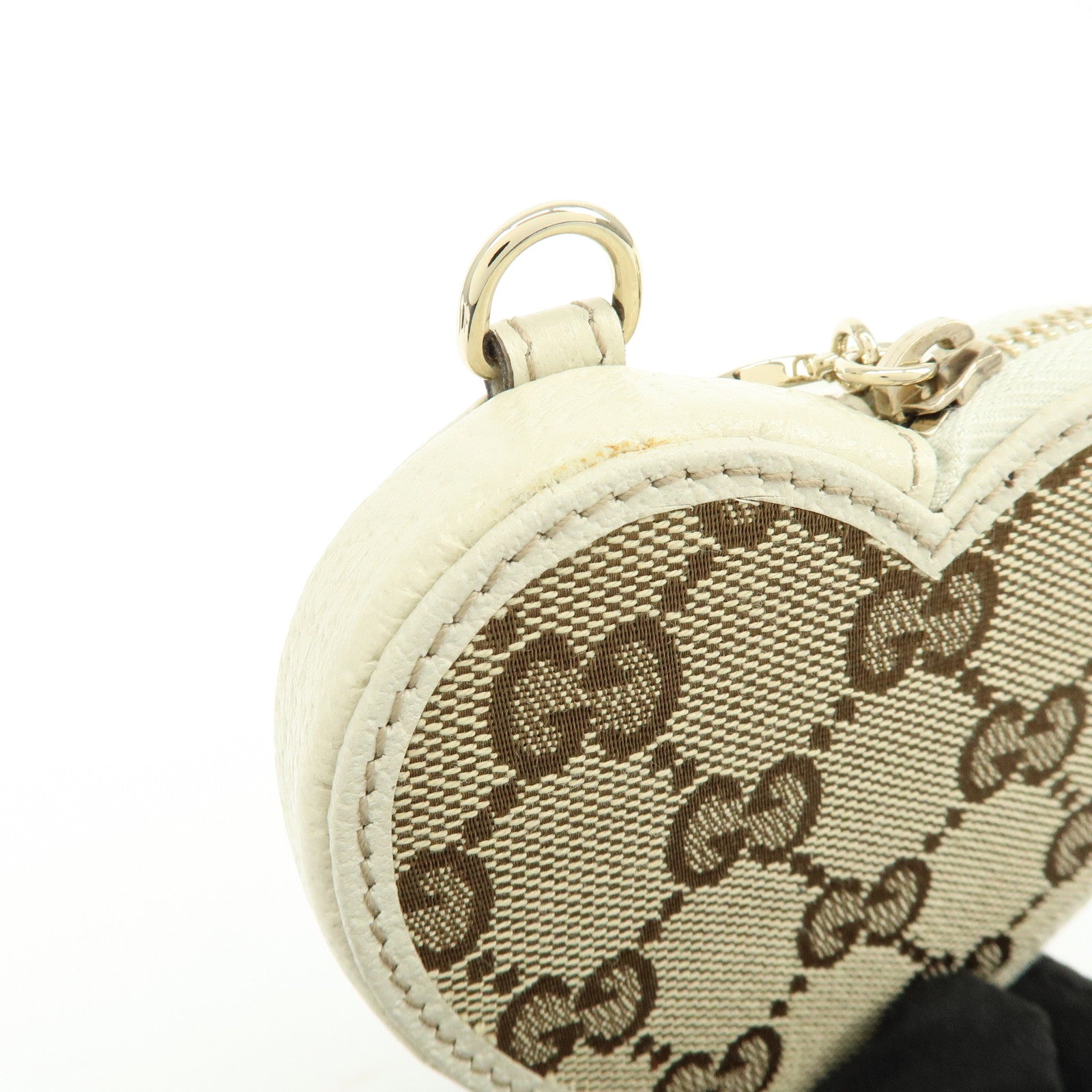 GUCCI Lovely Heart GG Canvas Leather Coin Case Brown Ivory 152615