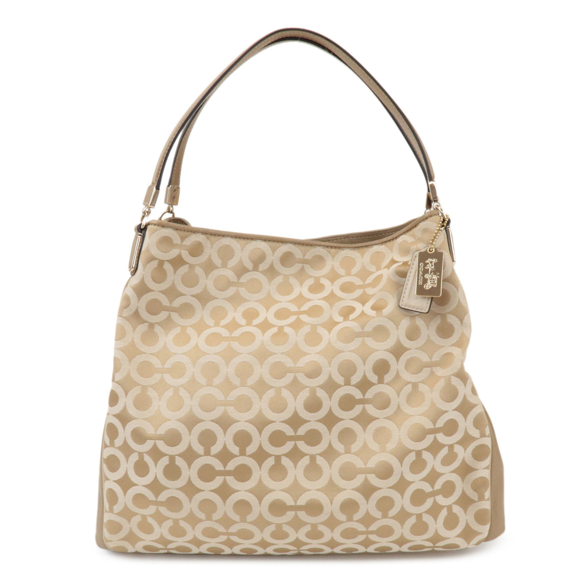 COACH Op Art Satin Leather Shoulder Bag Hand Bag Gold Beige