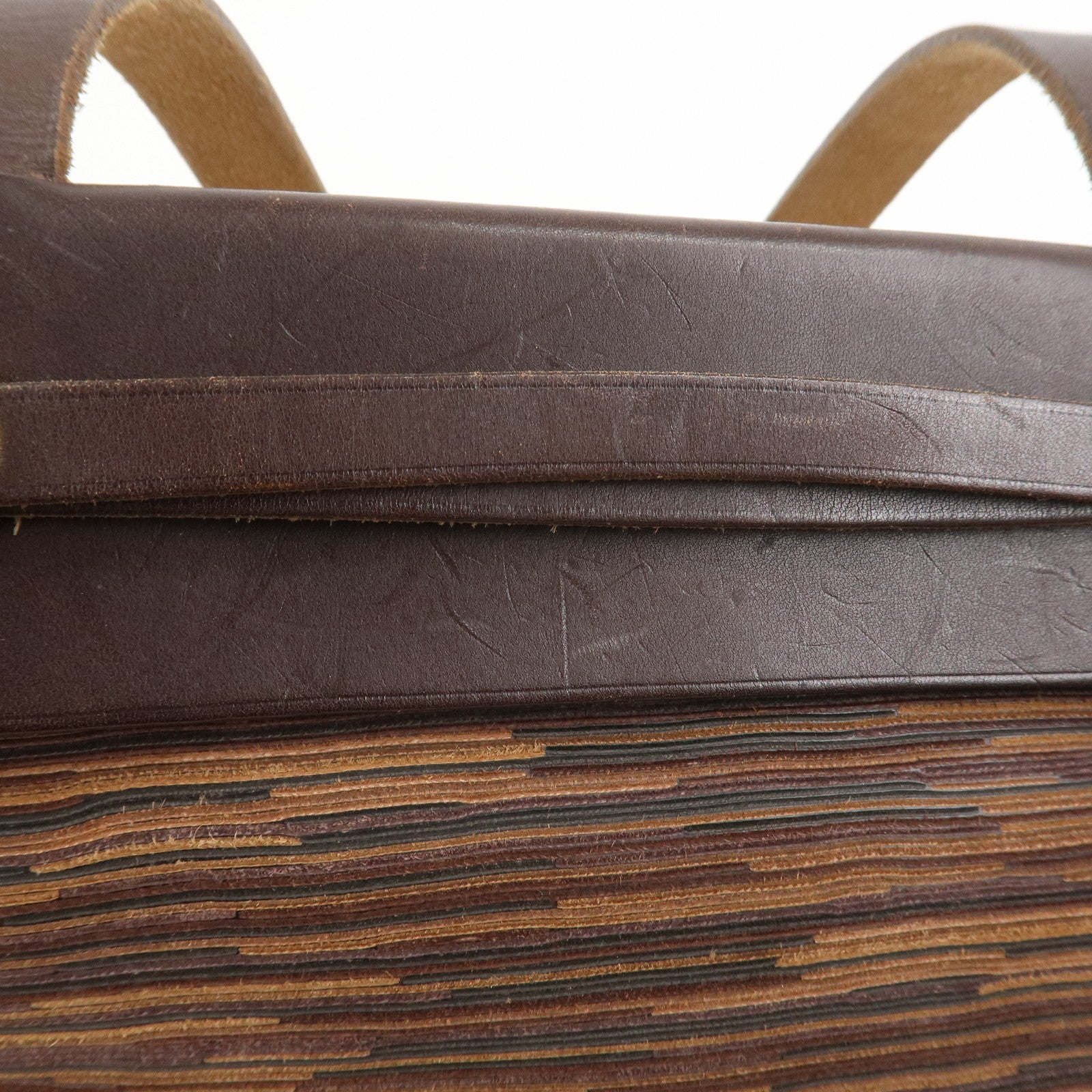 HERMES Cabas PM Airline Toile Officier Leather Shoulder Bag Brown