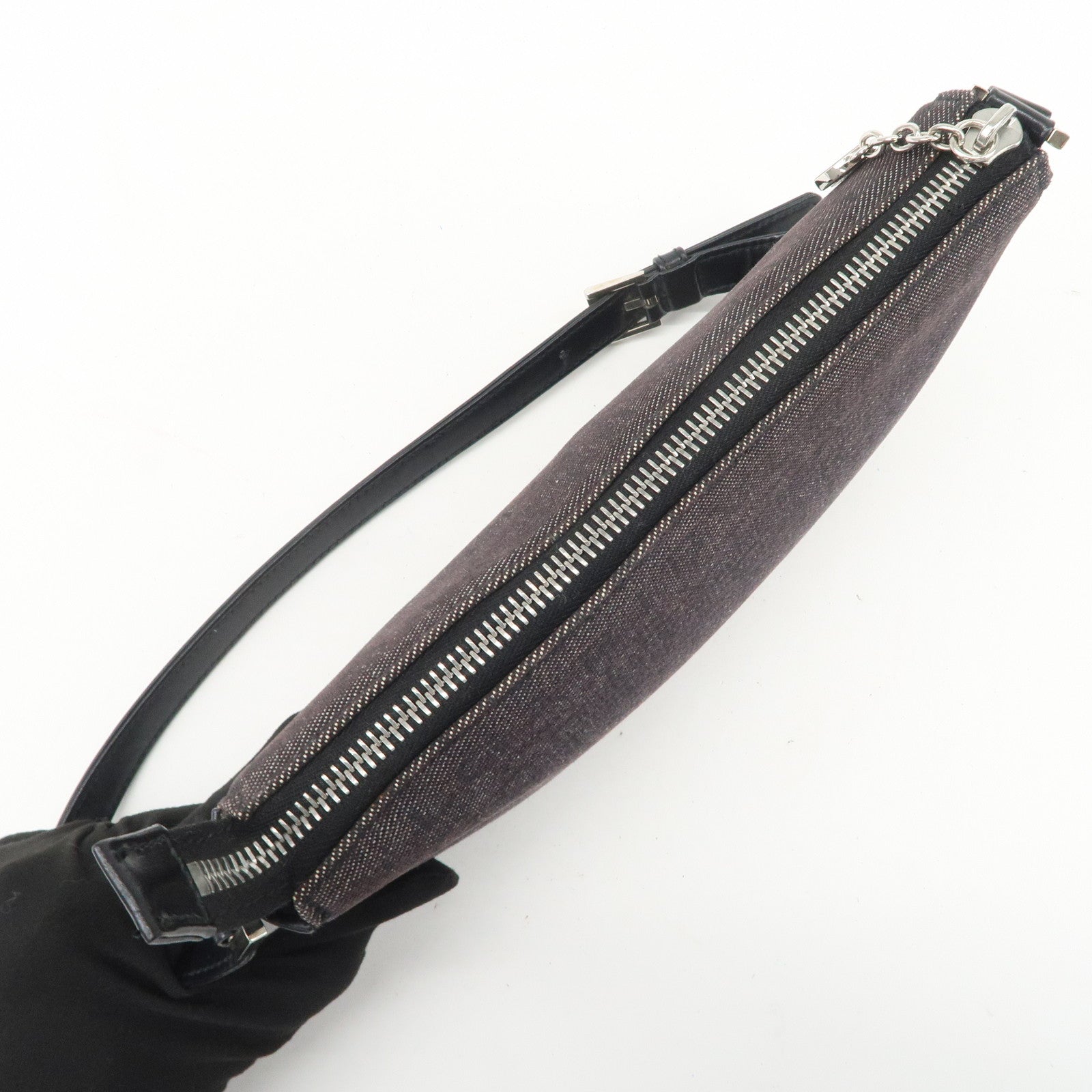 BVLGARI LOGO Mania Canvas Leather Shoulder Bag Hand Bag Black