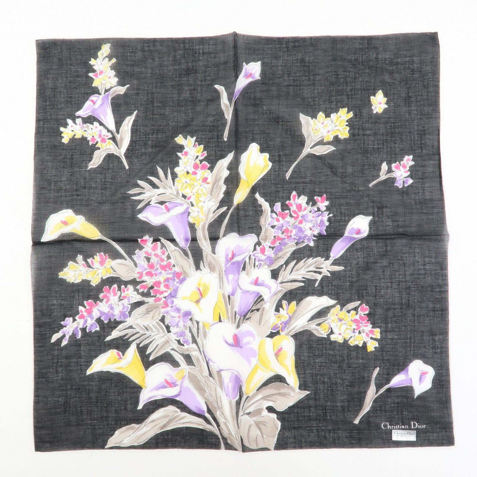 Christian Dior Set of 3 Cotton 100% Scarf Flower Print Navy Black