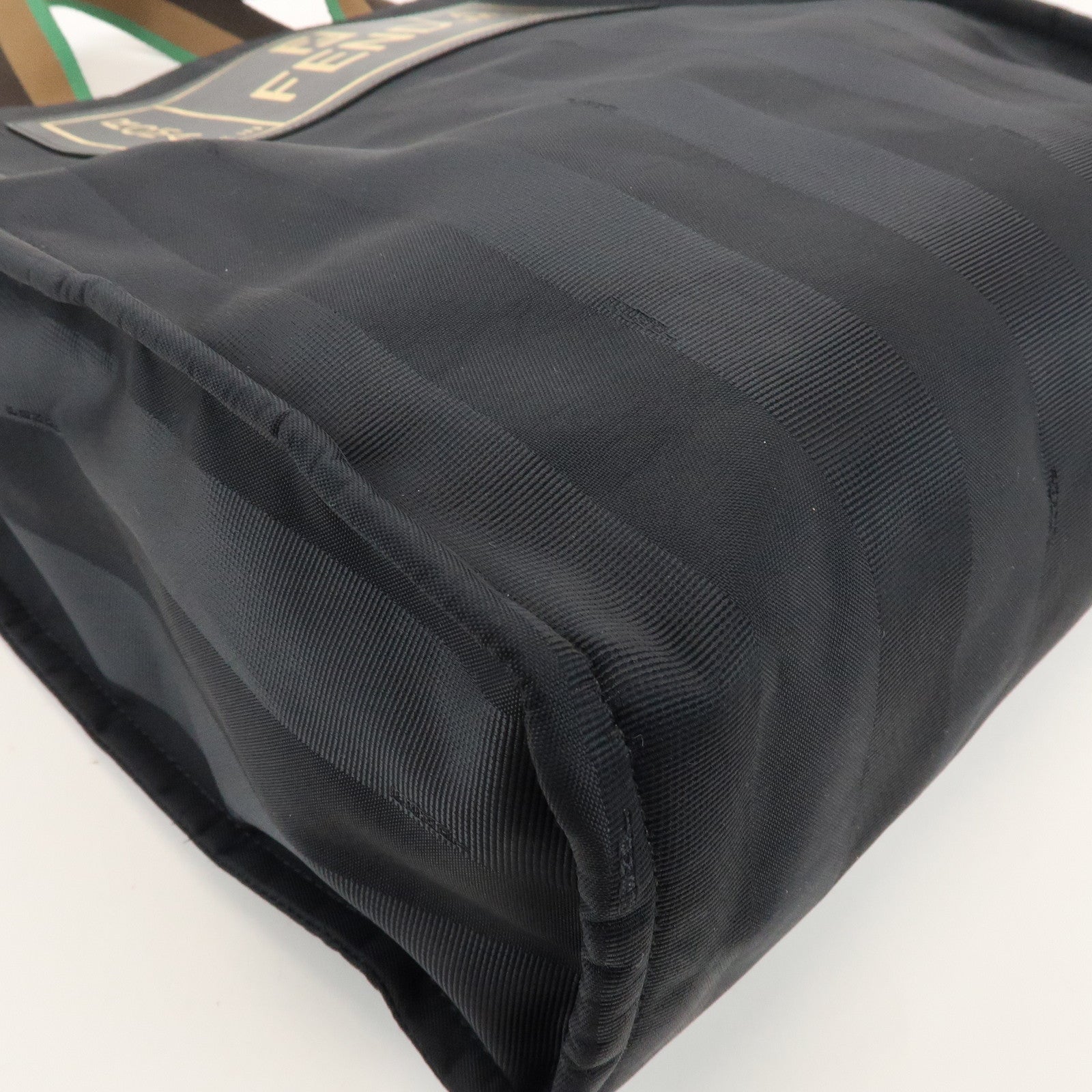 FENDI Pequin Nylon Leather Tote Bag Hand Bag Black 7VA454