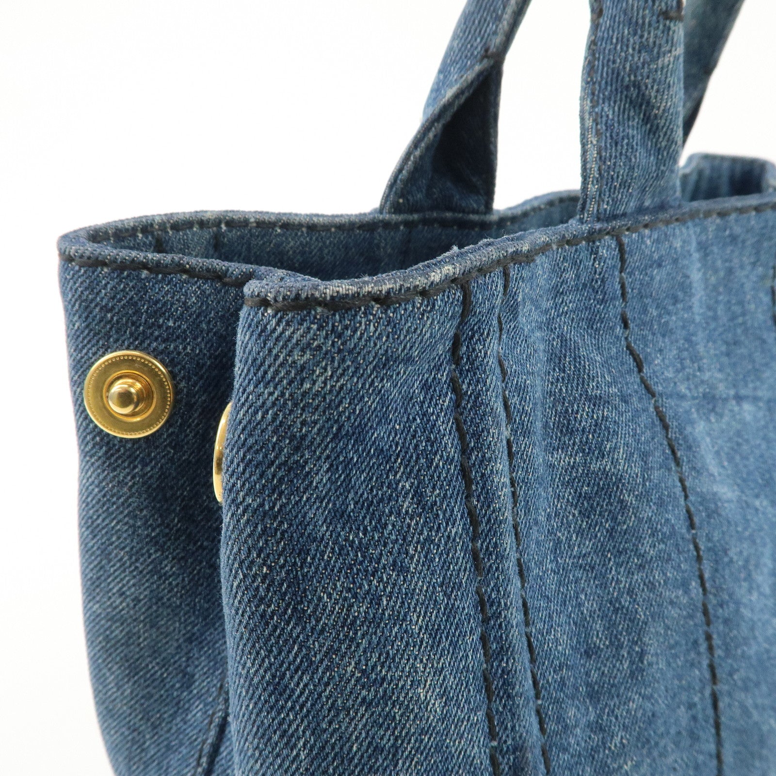 PRADA Canapa Mini Denim 2Way Hand Bag Tote Bag Navy 1BG439 Used