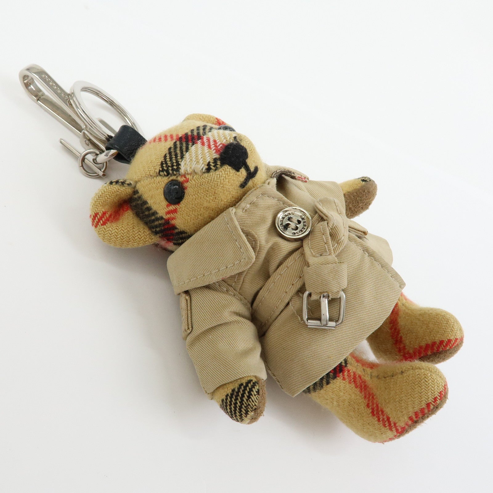 BURBERRY Nova Paid Canvas Bag Charm Key Holder Thomas Bear Beige
